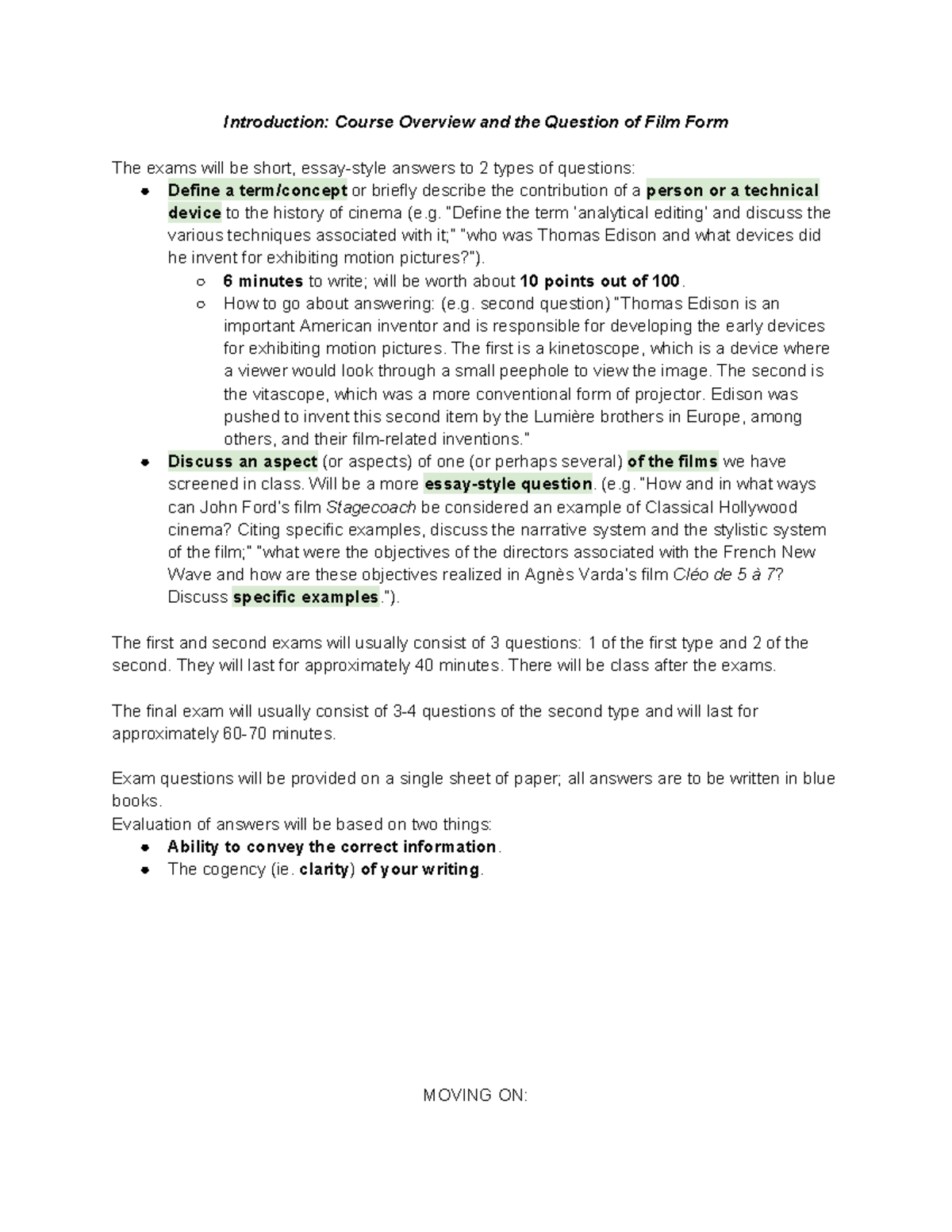 Introduction to World Cinema Summary Introduction Course Overview