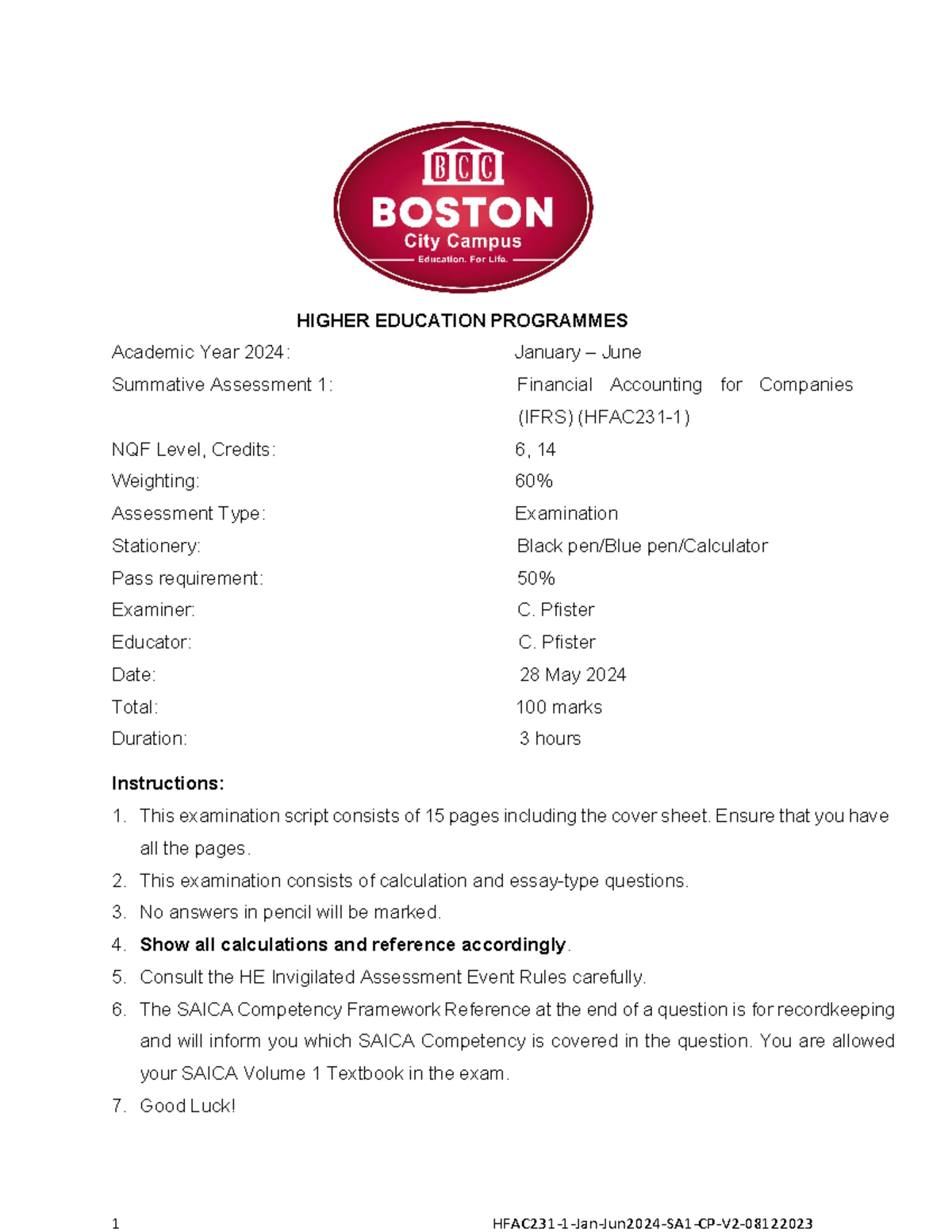 HFAC - EXAM PAPER JAN - JUNE 2024 - HIGHER EDUCATION PROGRAMMES ...