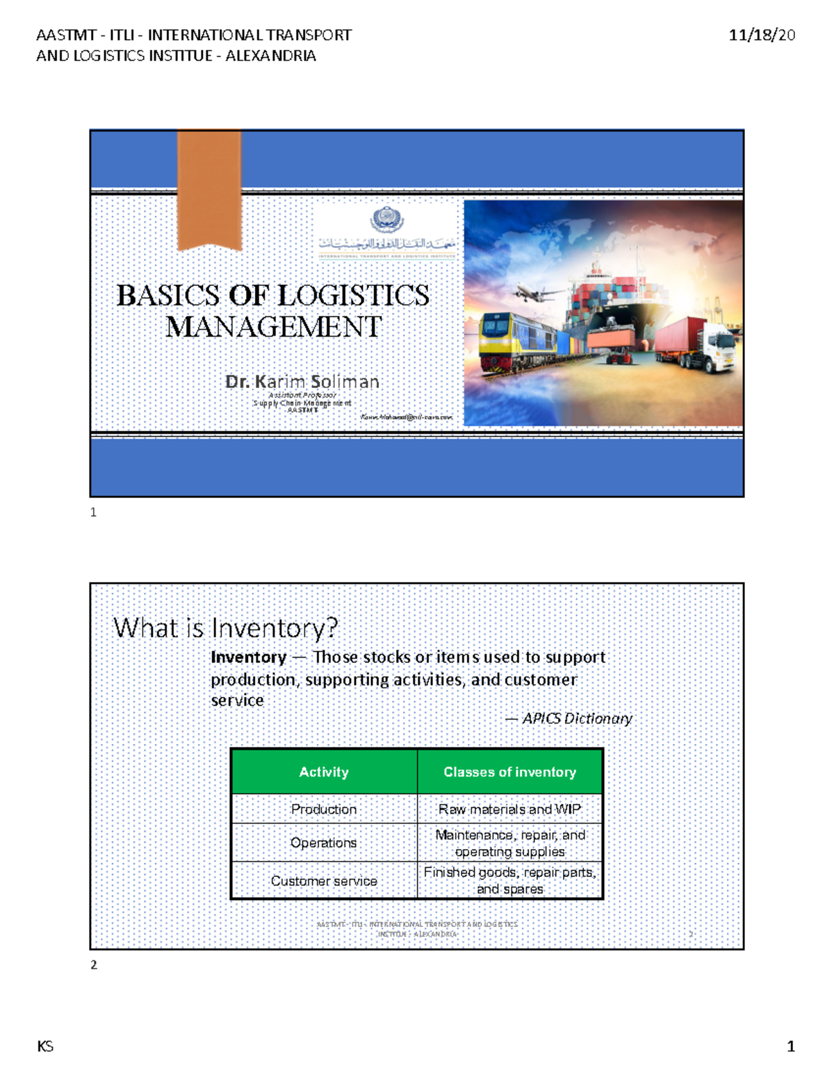 Day 6 - AND LOGISTICS INSTITUE - ALEXANDRIA BASICS OF LOGISTICS ...