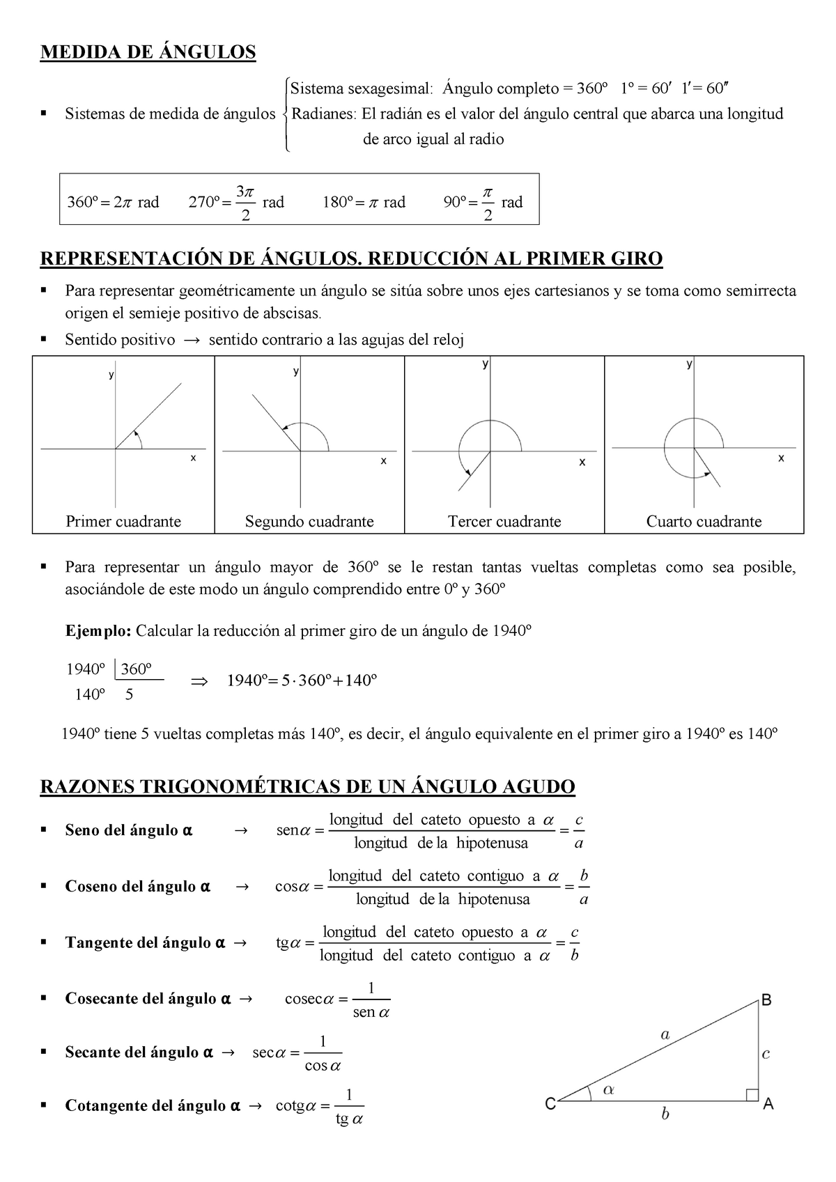 Trigonometría teoría - MEDIDA DE ÁNGULOS ▫ Sistema sexagesimal