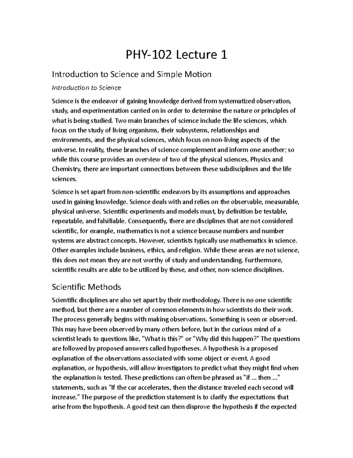 PHY 102 RS Lecture 1 - PHY-102 Lecture 1 Introduction to Science and ...