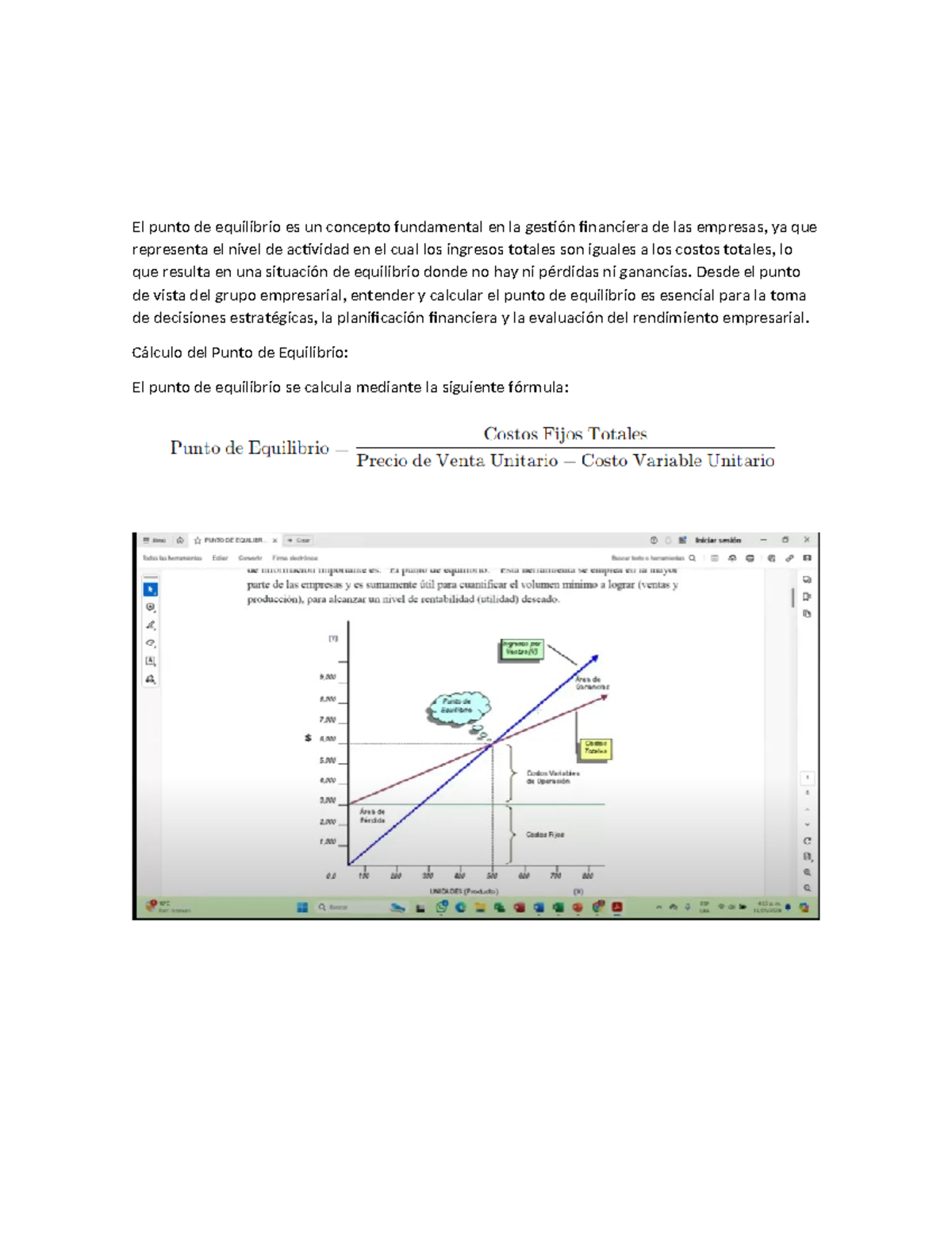 Actividad eje 4 administracion financiera - El punto de equilibrio es ...