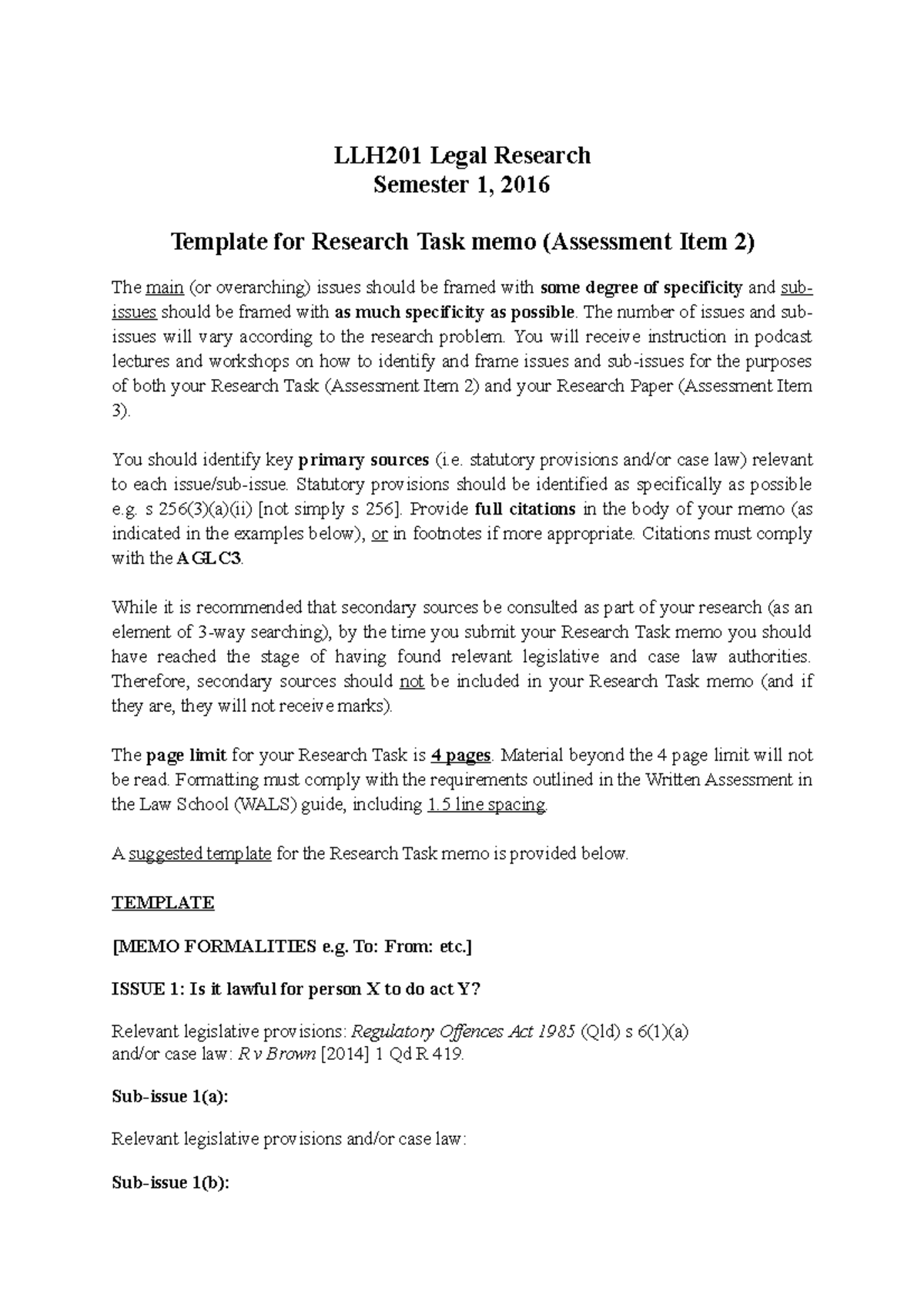 LLH201 Assessment Item 2 Template for Research Task(1) - LLH201 Legal ...
