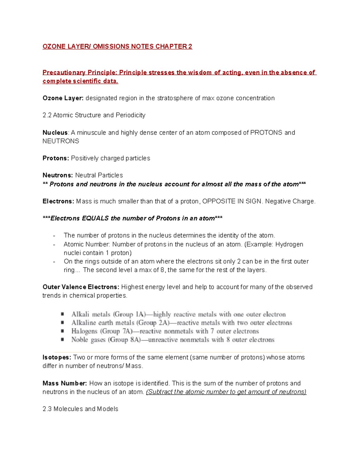 Chemistry Ch.2 - Very Important Midterm Chapter Notes, Organized to ...