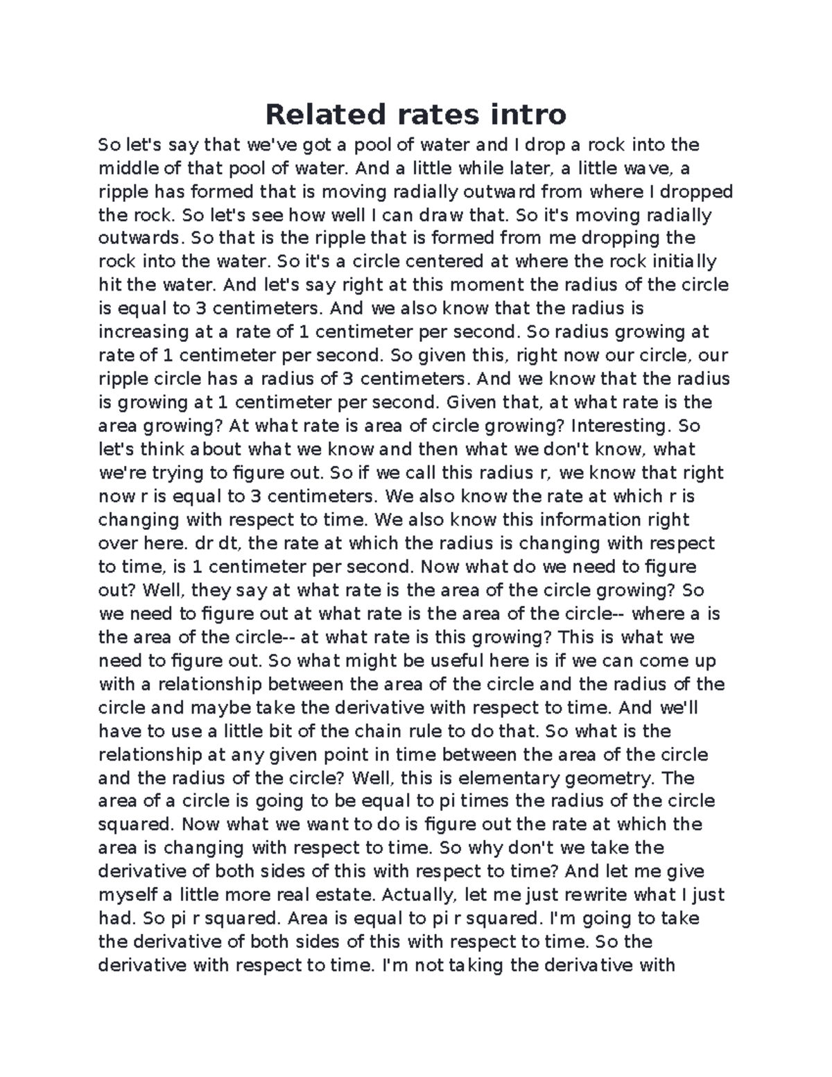 Related rates intro - Lecture Notes - Related rates intro So let's say ...