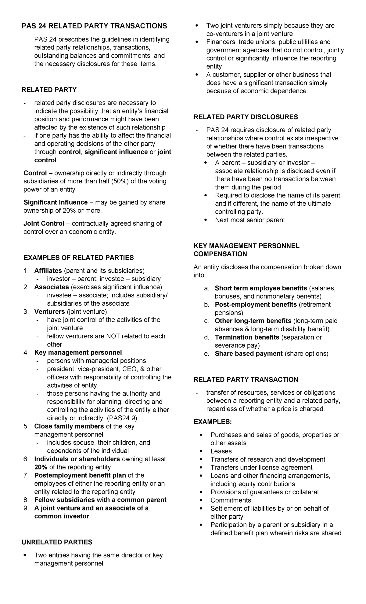 PAS 24 Related Party Transactions - PAS 24 RELATED PARTY TRANSACTIONS ...