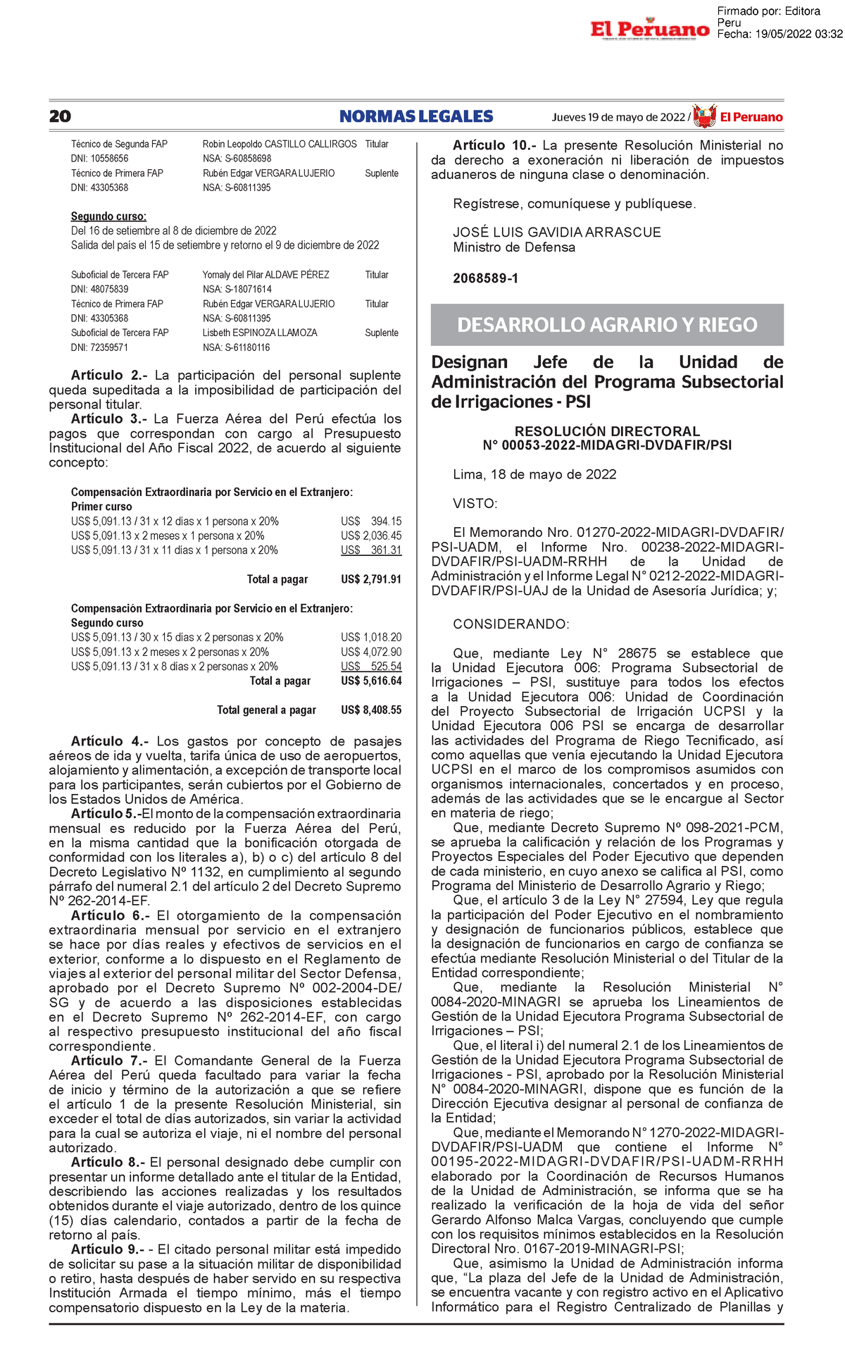 R.D. N° 00053-2022- Midagri- Dvdafir-PSI - 20 NORMAS LEGALES Jueves 19 ...