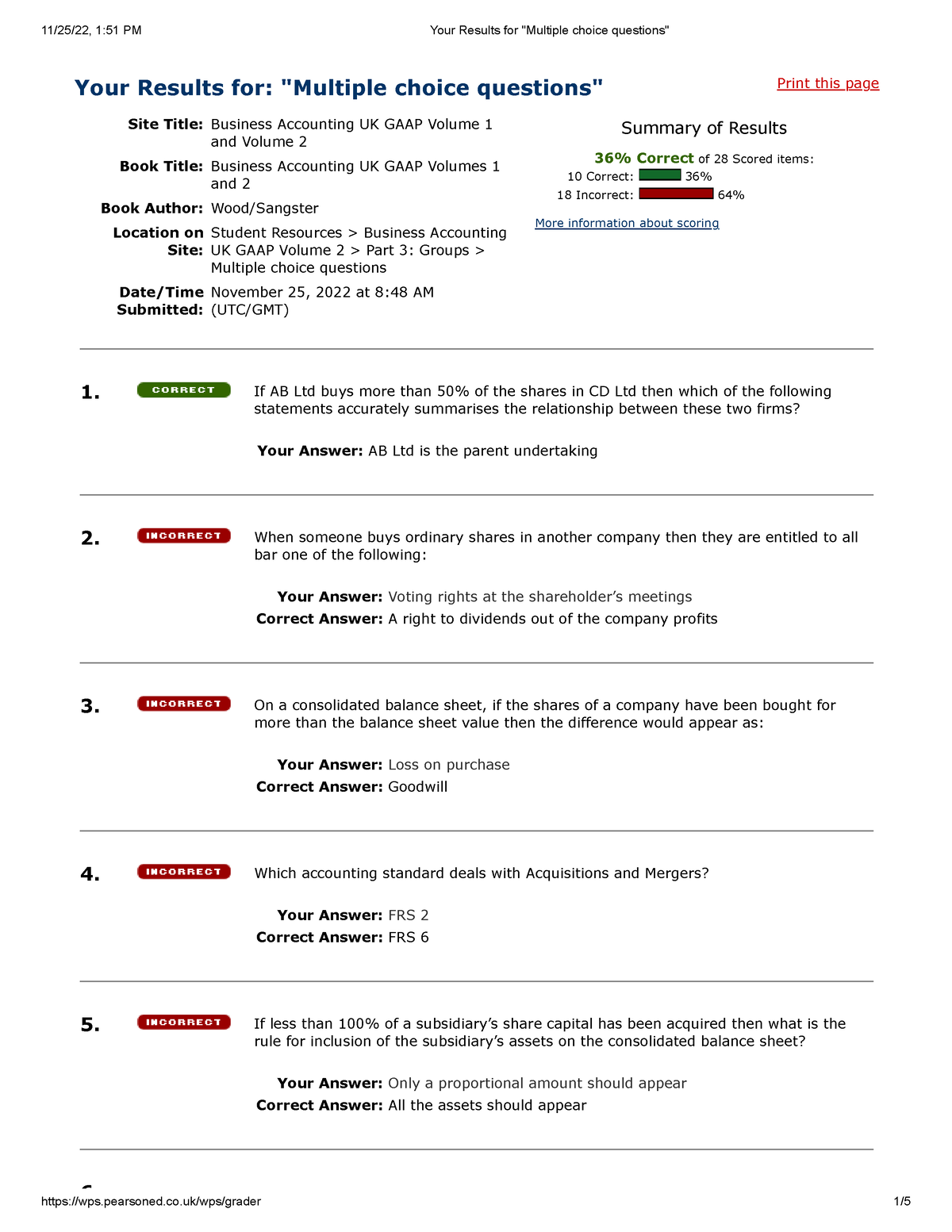 MCQ Consolidation - Your Results For: "Multiple Choice Questions" Print ...