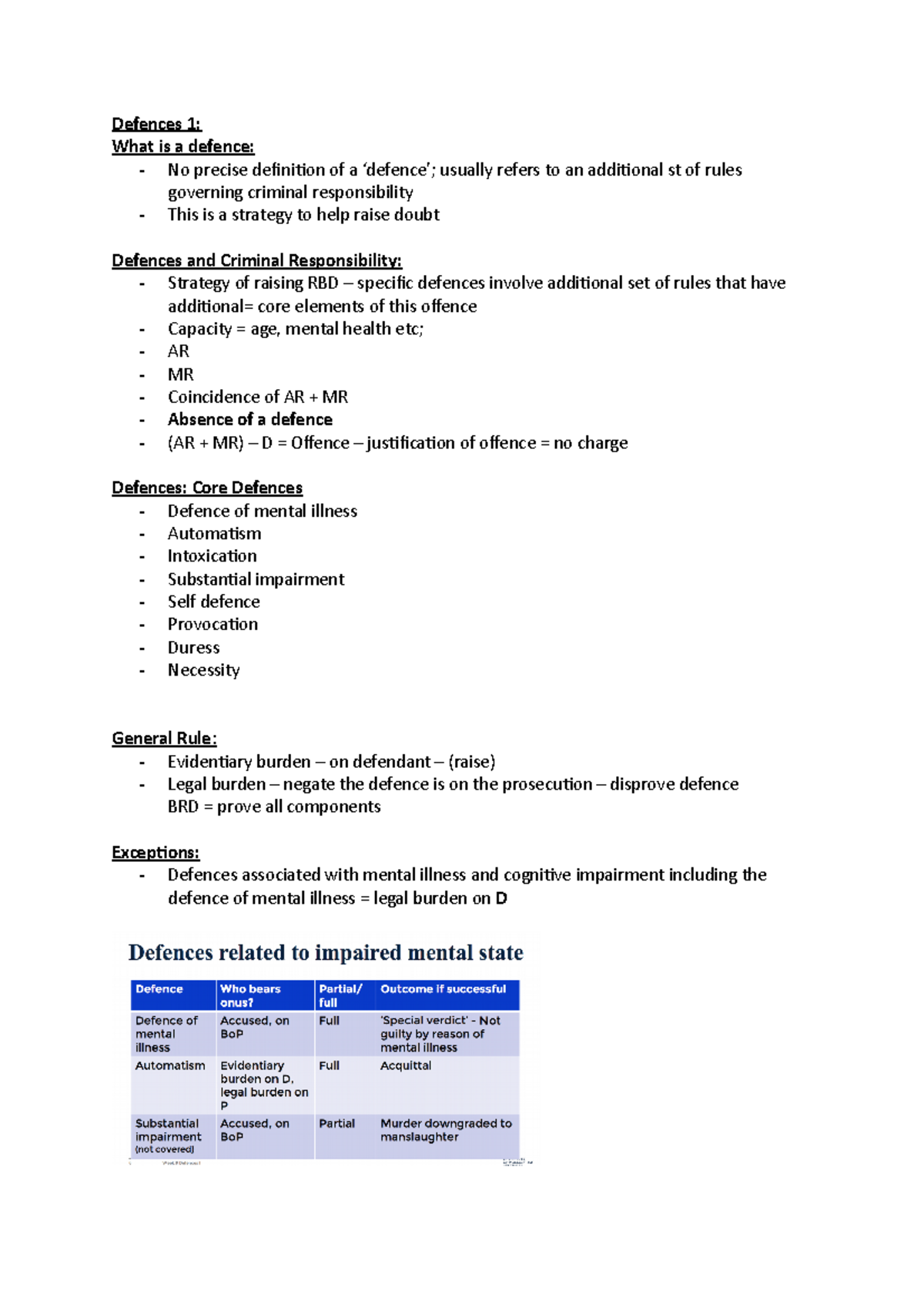 Defences 1 - Lecture notes 6 - Defences 1: What is a defence: - No ...