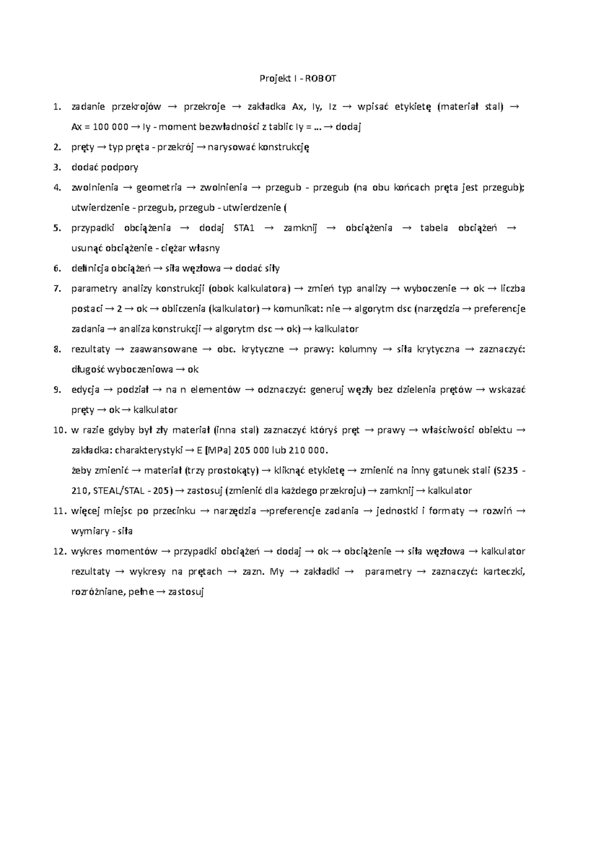 Metody komputerowe - Streszczenie wykonania projektu program Robot ...