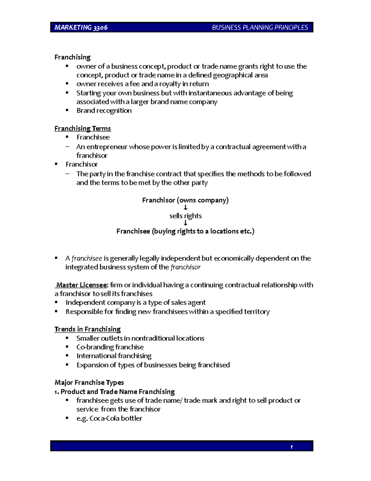Bus Plan Lecture Week 12 MARKETING 3306 BUSINESS PLANNING PRINCIPLES