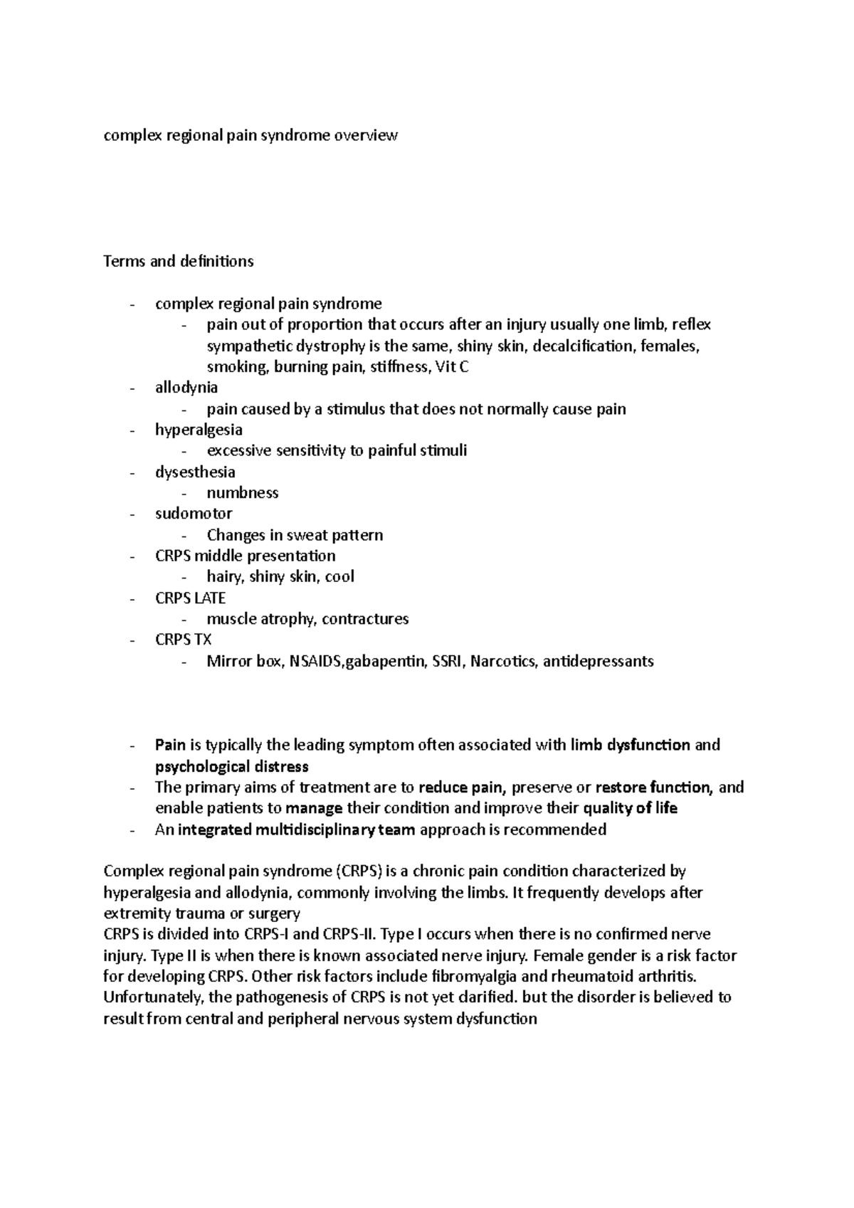 Complex regional pain syndrome overview - It frequently develops after ...