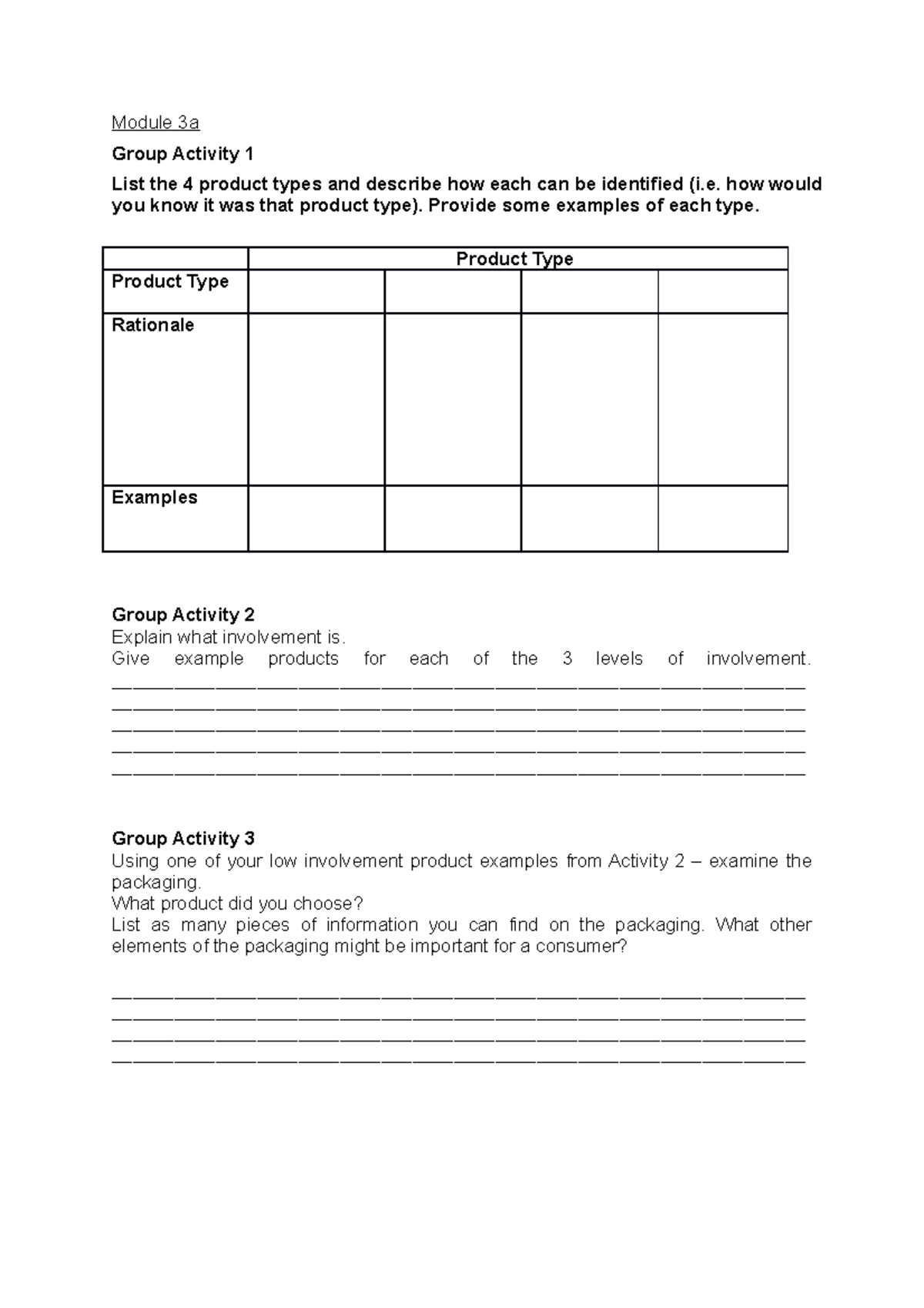 Module 3a activity sheet Developing and Managing Products Version B ...