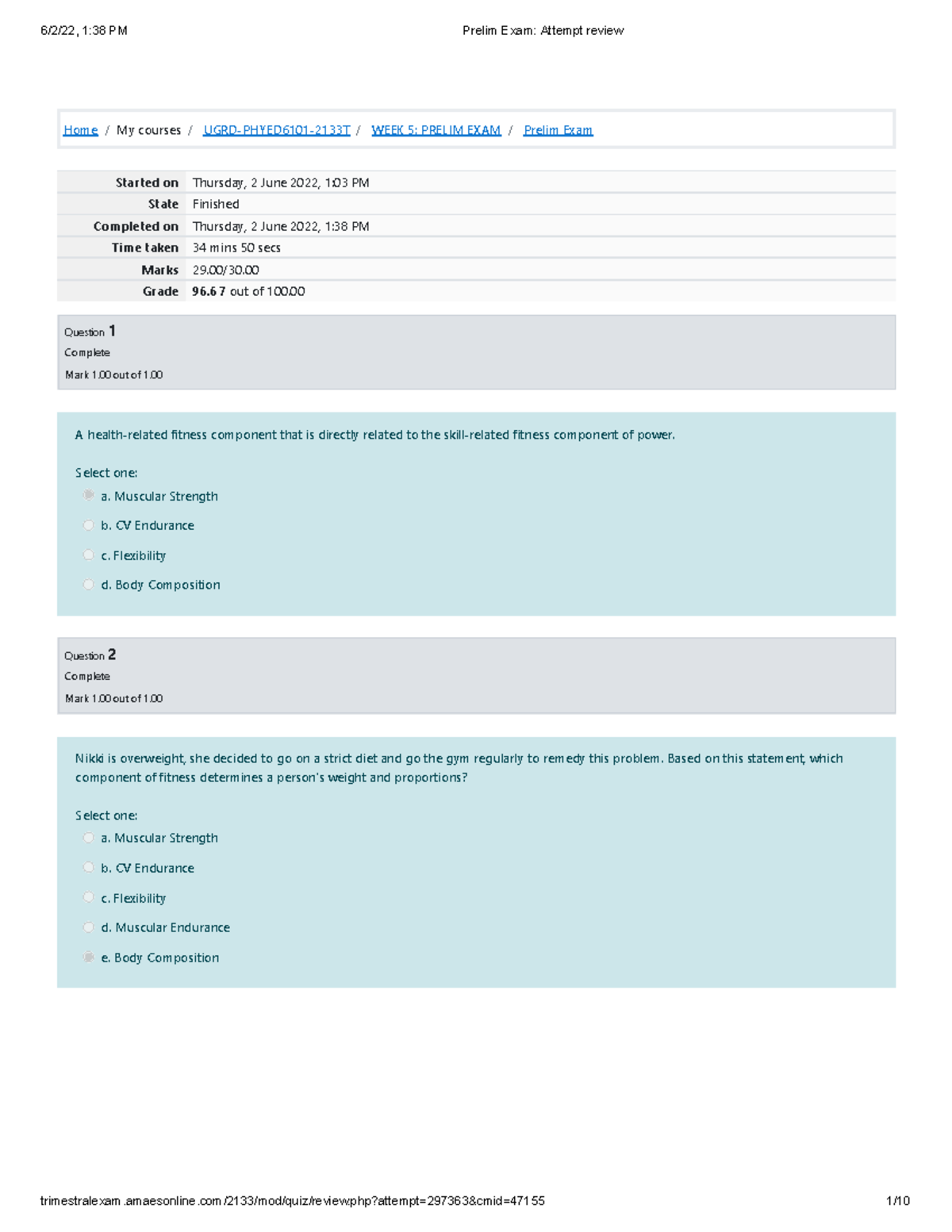 Prelim Exam Attempt review 29 - Home / My courses / UGRD-PHYED6101 ...