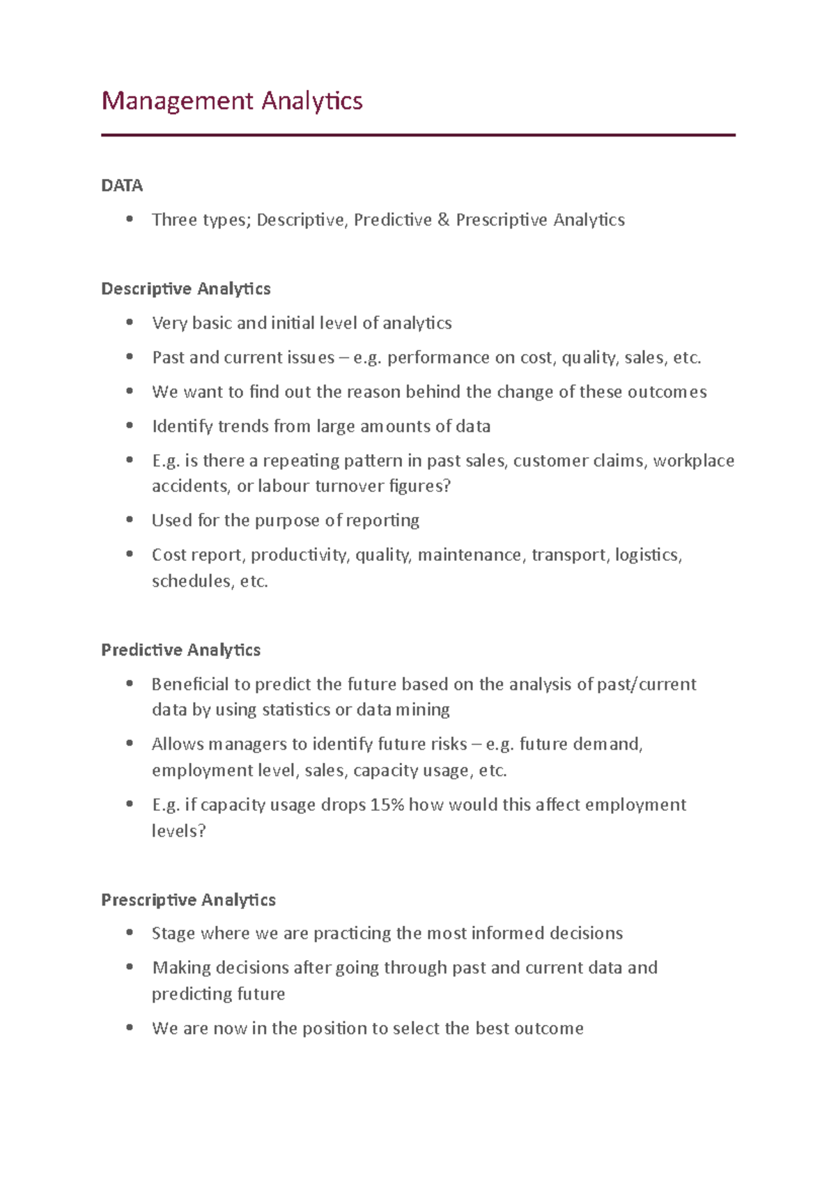 Management Analytics: Descriptive Predictive and Prescriptive Analytics ...