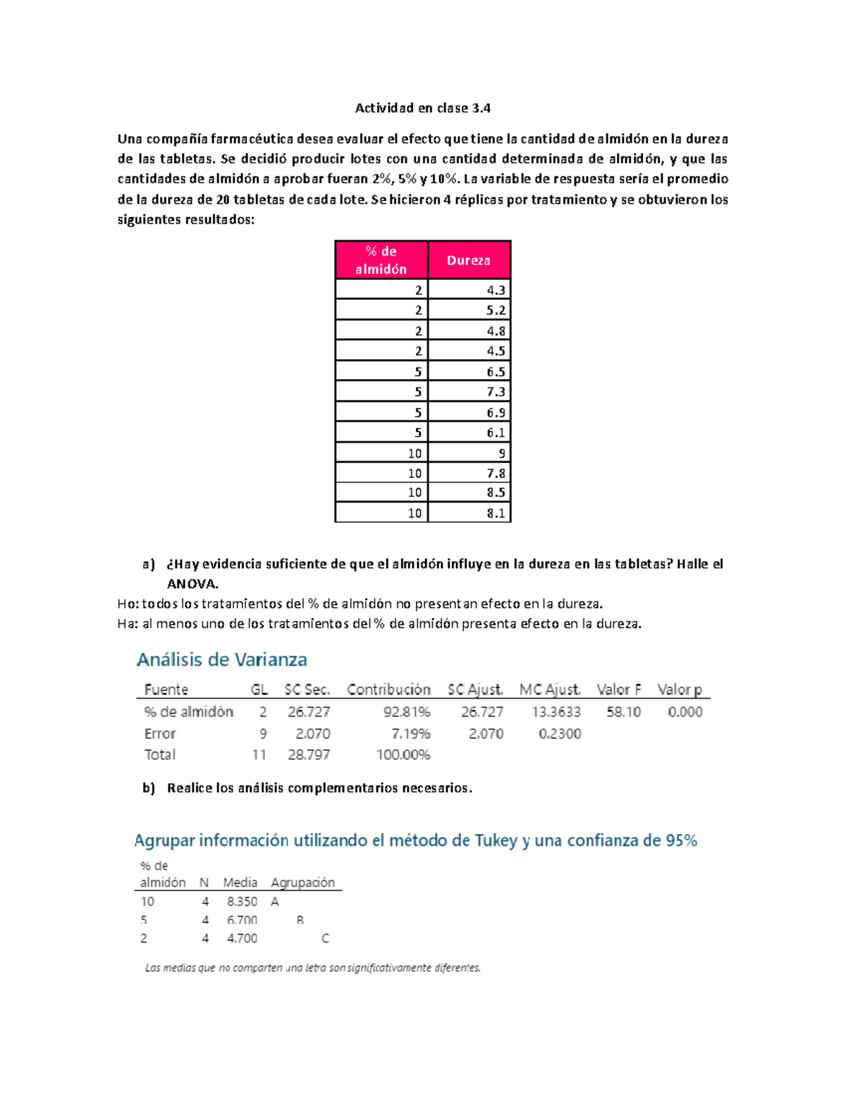 Actividad En Clase 3 - Una Compañía Farmacéutica Desea Evaluar El ...