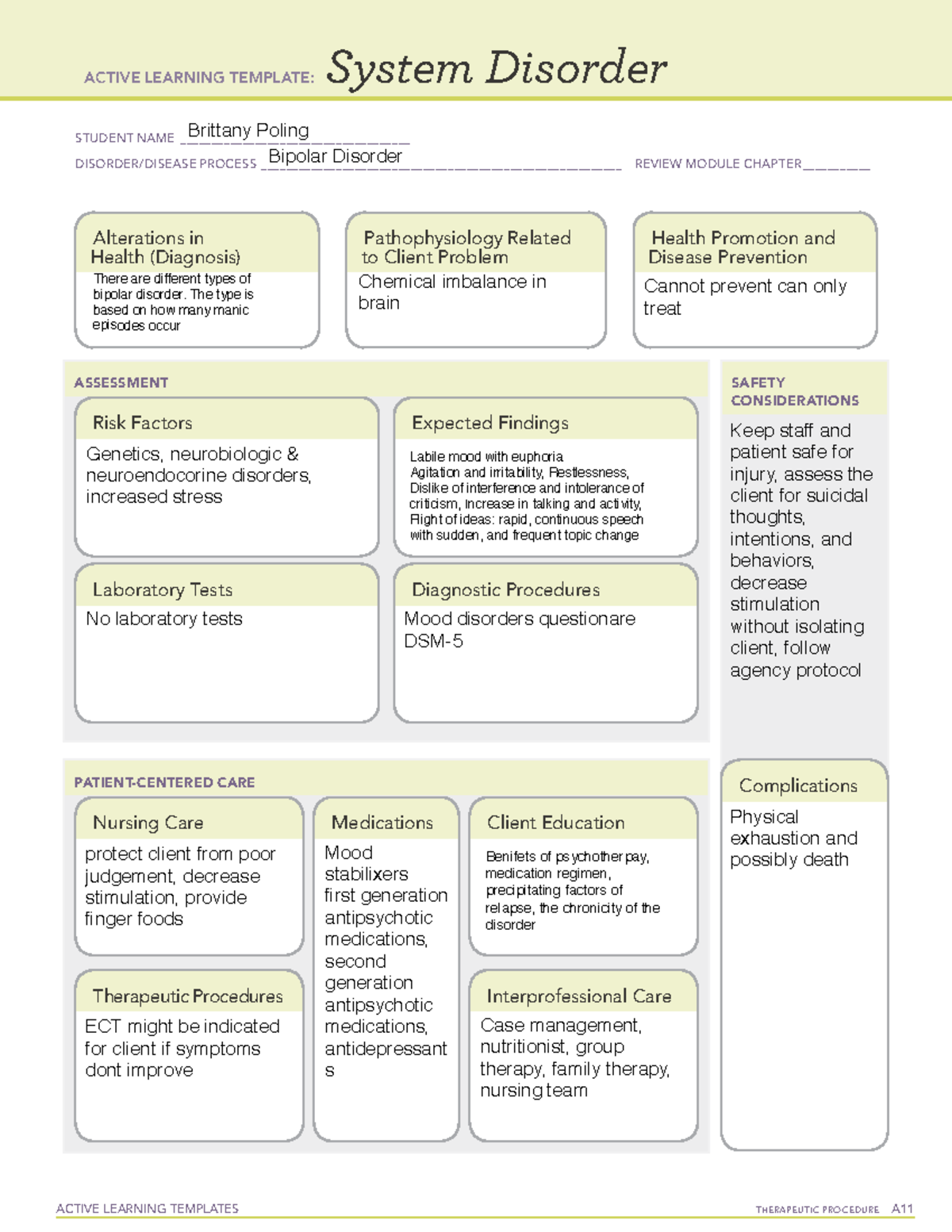 Bipolar Disorder System Disorder Template Free Printable Template