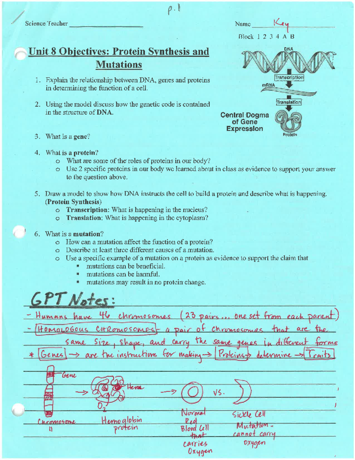 KEY+Day+1+-+GPT+Intro,+Protein+Project,+Schoology+Quiz+p - Science ...