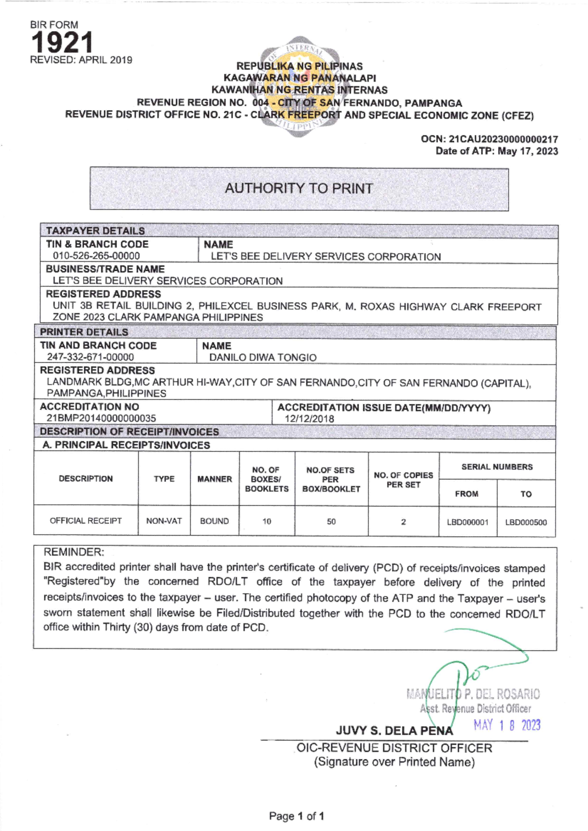 Updated BIR - Authority to Print - Financial accounting - Studocu