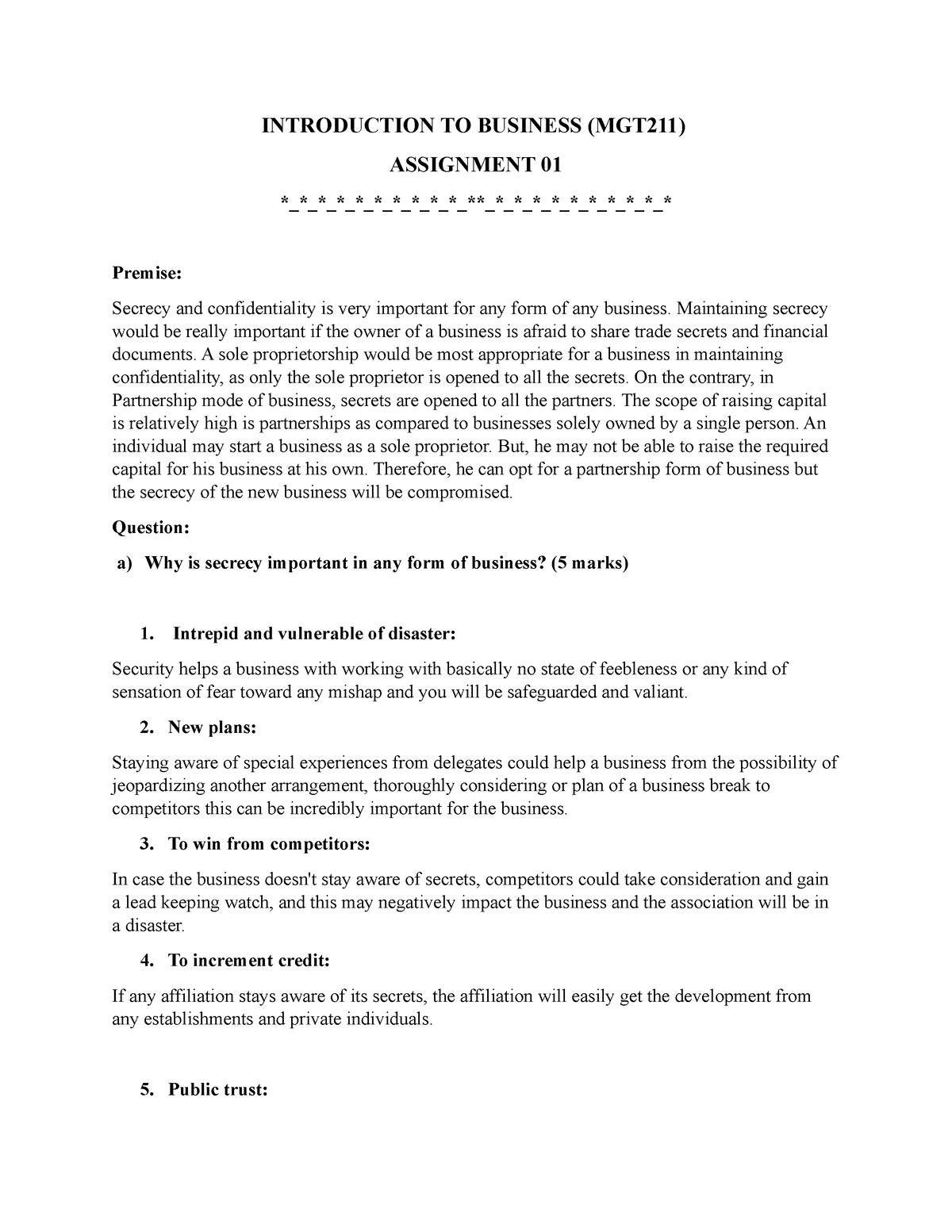 introduction to business (mgt211) assignment 01