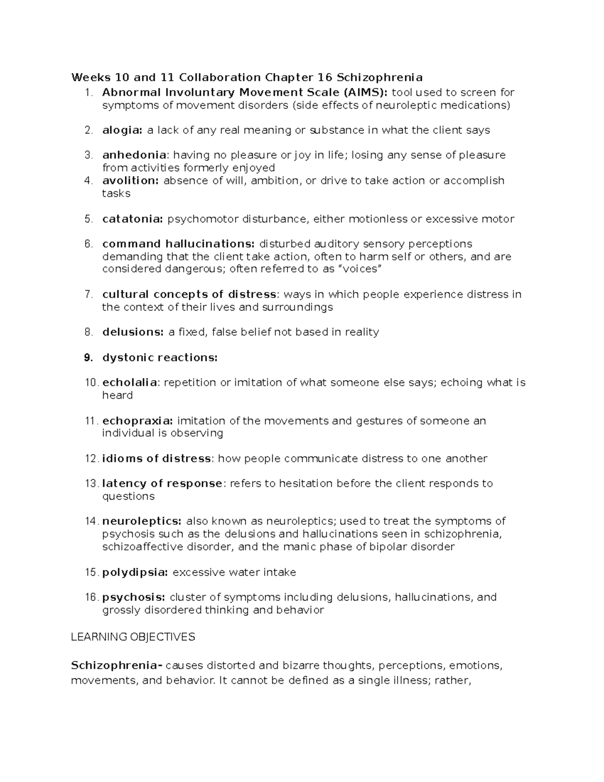 Mental Healthexam 5 - notes - Weeks 10 and 11 Collaboration Chapter 16 ...