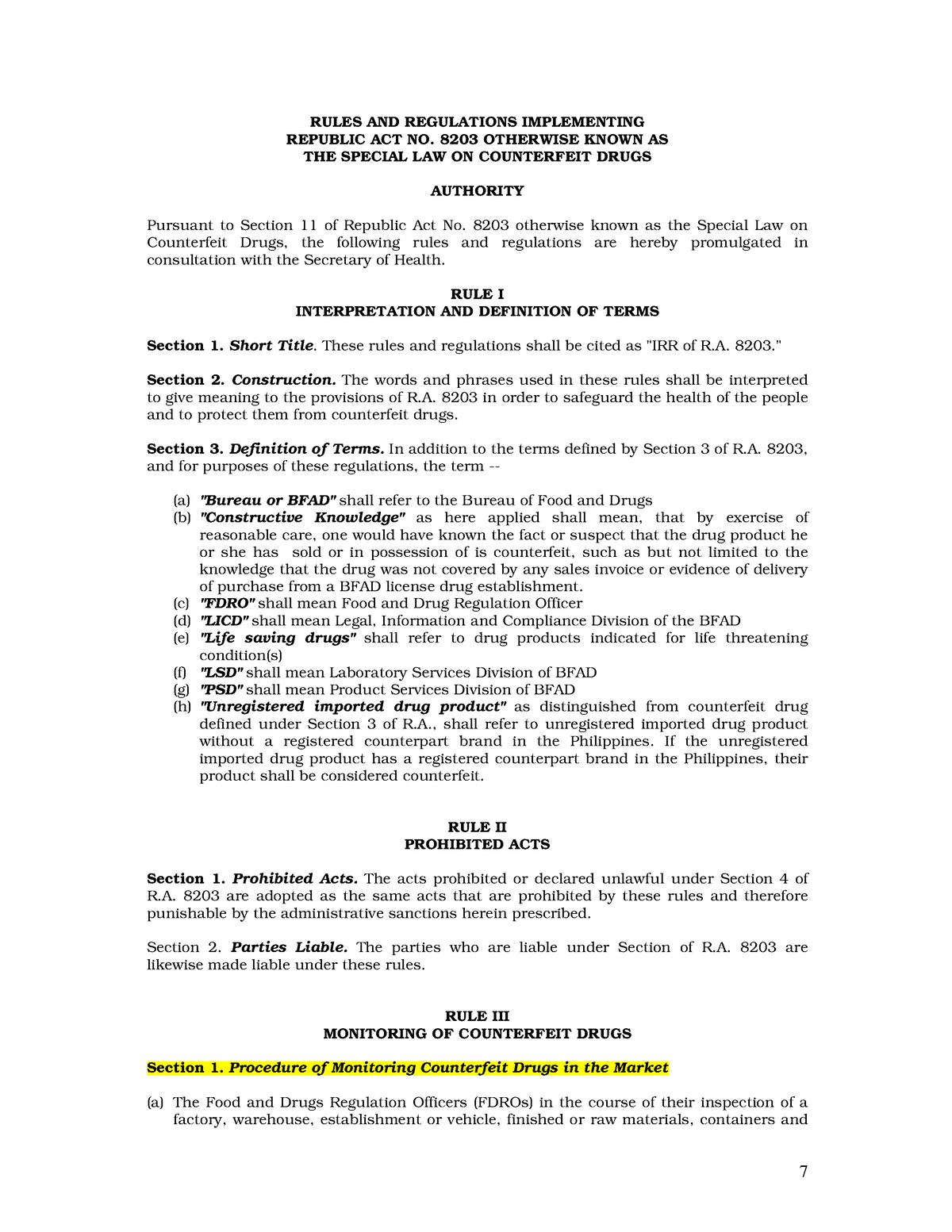 IRR Of RA 8203 - Law - RULES AND REGULATIONS IMPLEMENTING REPUBLIC ACT ...