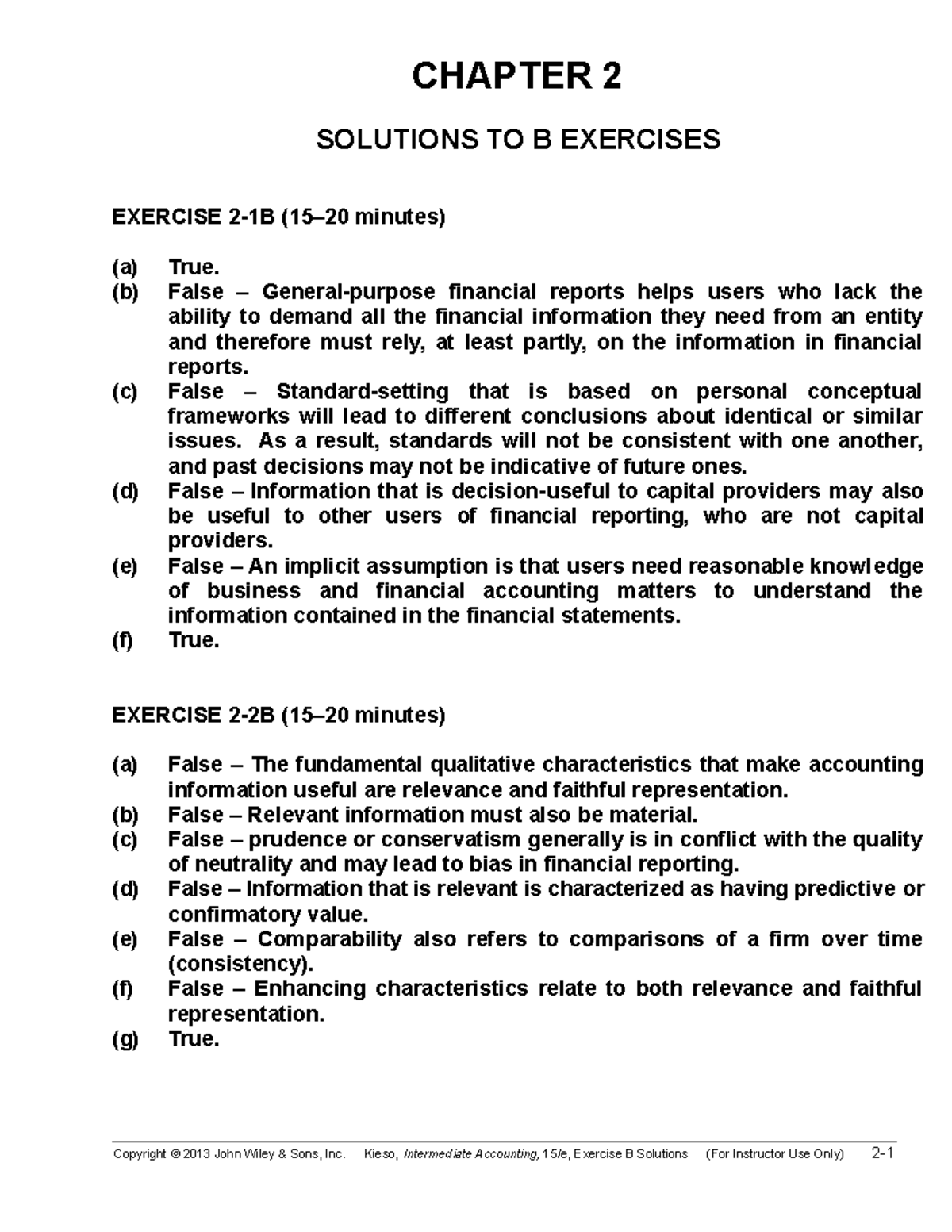 Ch02 - Solution - CHAPTER 2 SOLUTIONS TO B EXERCISES EXERCISE 2-1B (15 ...