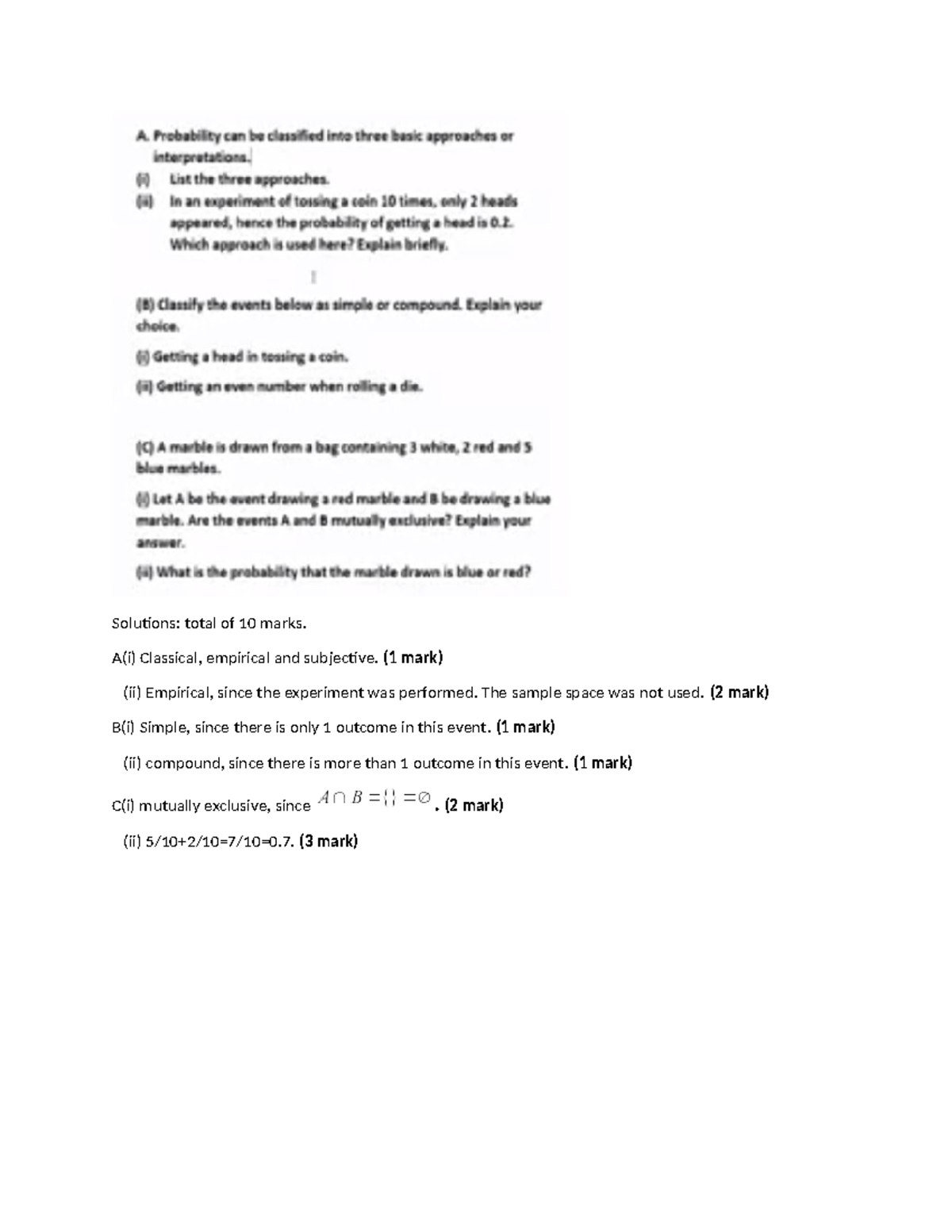 ST130 Quiz 1 Solution - Basic Statistics - Solutions: Total Of 10 Marks ...