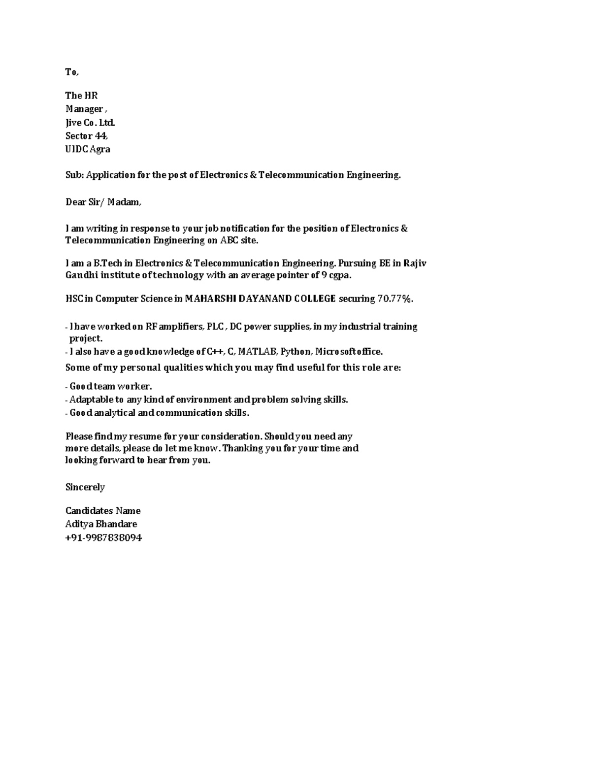 A509 Cover Letter-converted - To, The HR Manager , Jive Co. Ltd. Sector ...