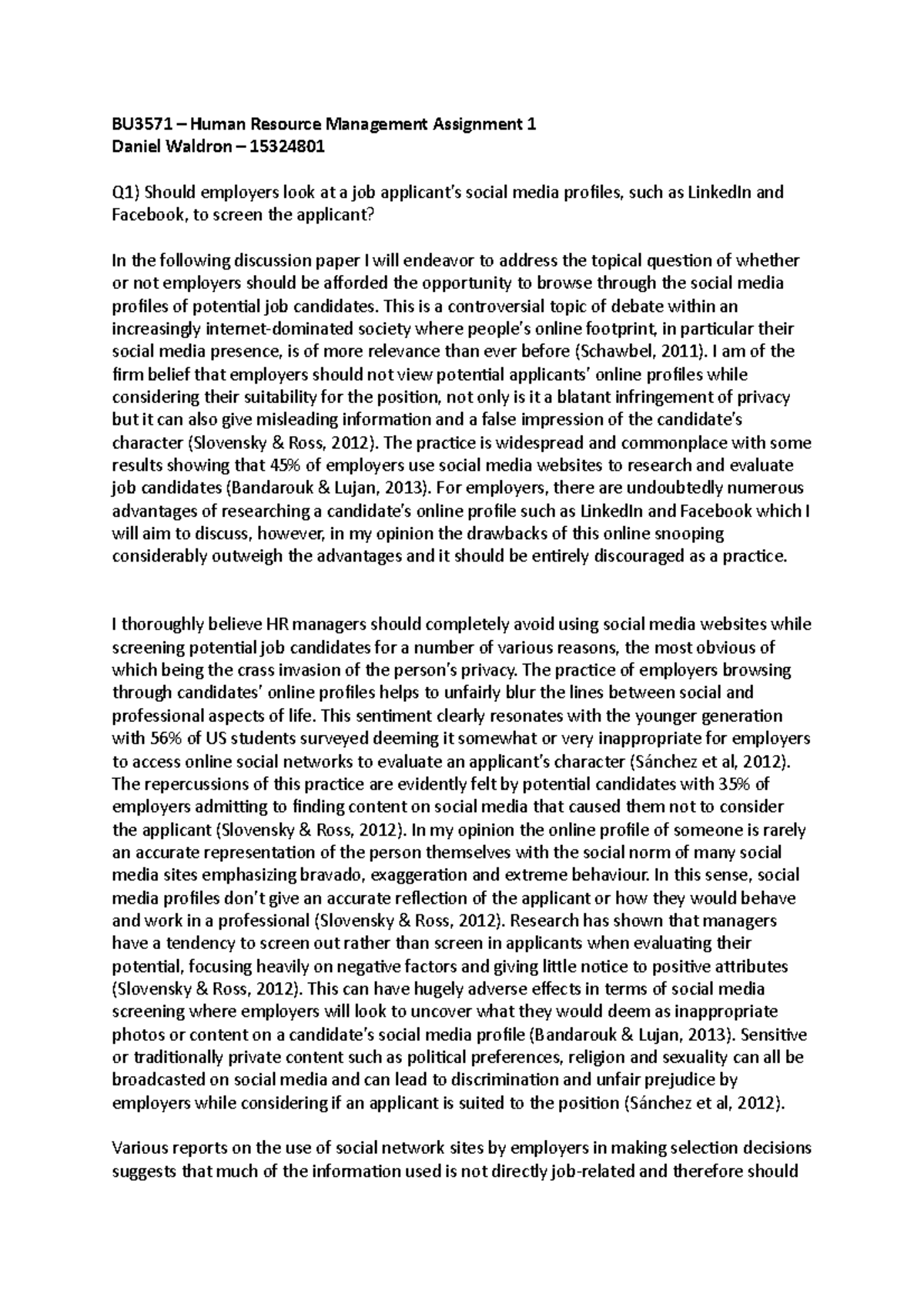 BU3571 – Human Resource Management Assignment 1 - BU3571 – Human ...