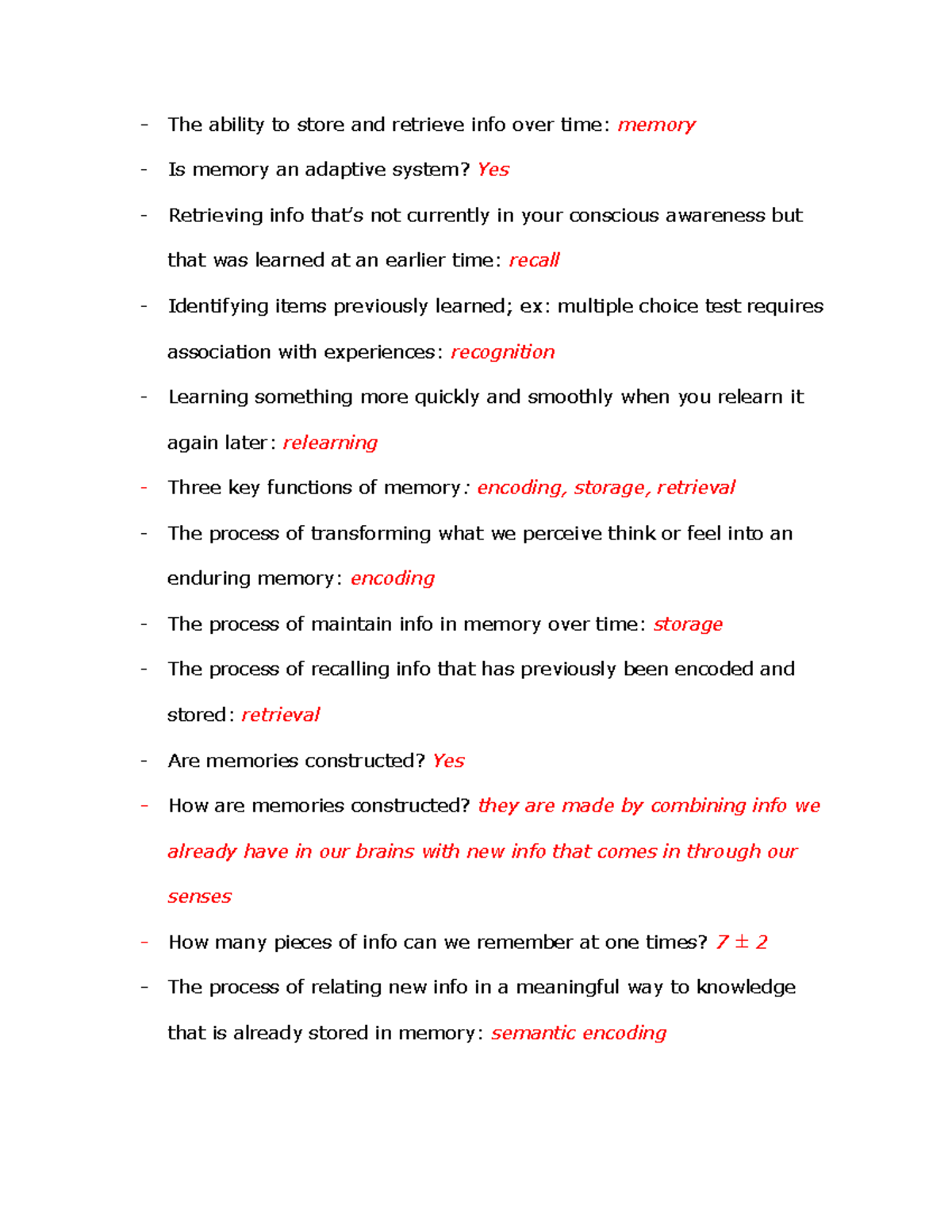Exam 3 Study Guide EC Assignment - The ability to store and retrieve ...