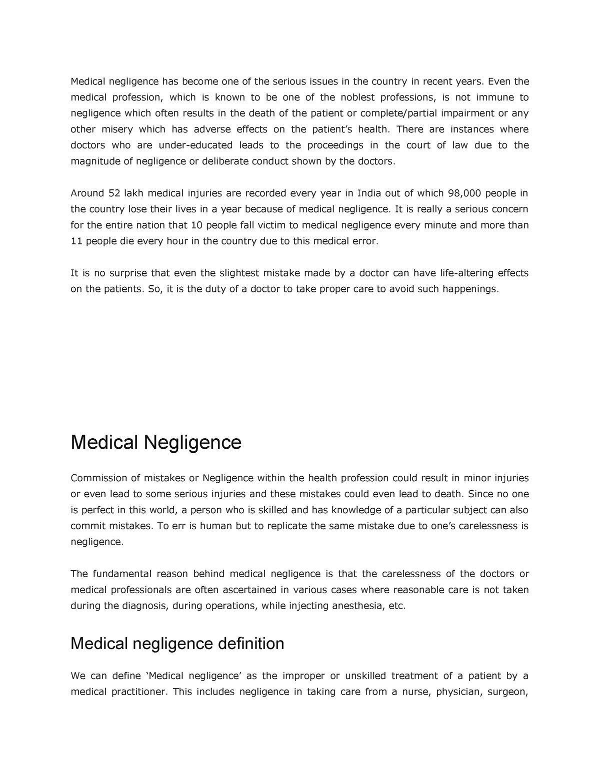 medical negligence dissertation