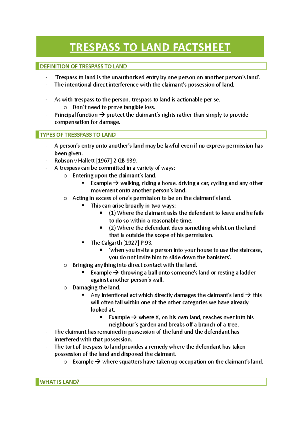 trespass-to-land-revision-notes-trespass-to-land-factsheet-definition