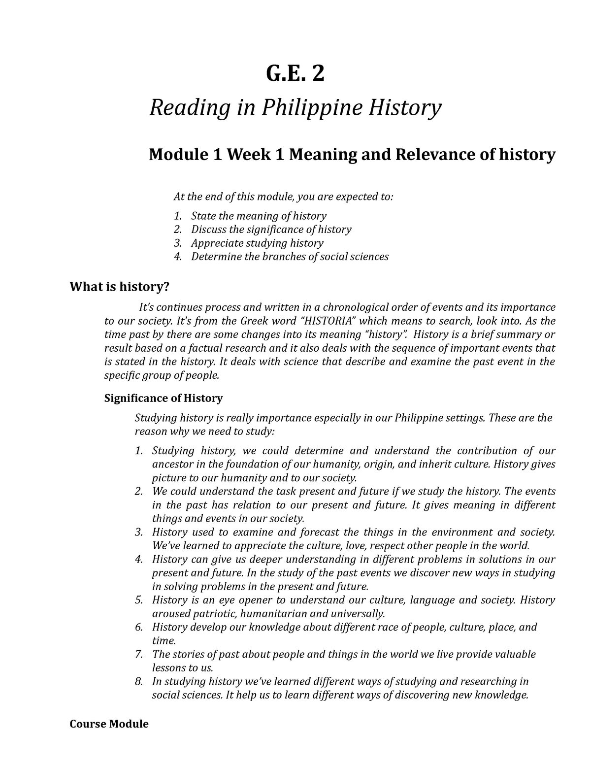 1. Meaning And Relevance Of History - G. 2 Reading In Philippine ...