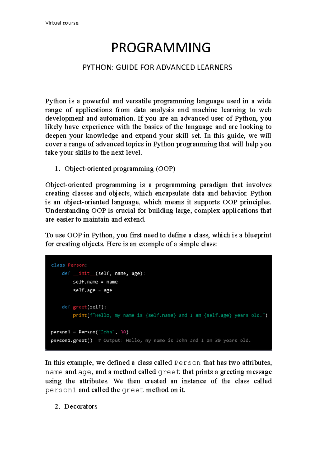 Python guide for advanced learners - PROGRAMMING PYTHON: GUIDE FOR ...