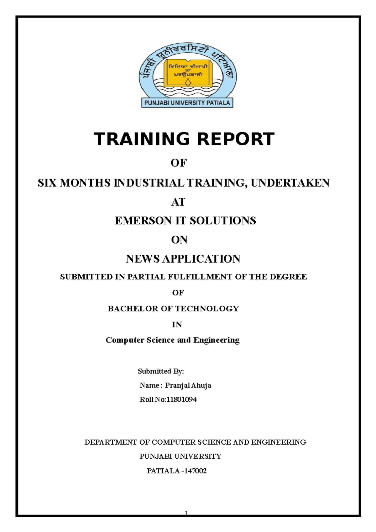 Training Report 11801094 - TRAINING REPORT OF SIX MONTHS INDUSTRIAL ...