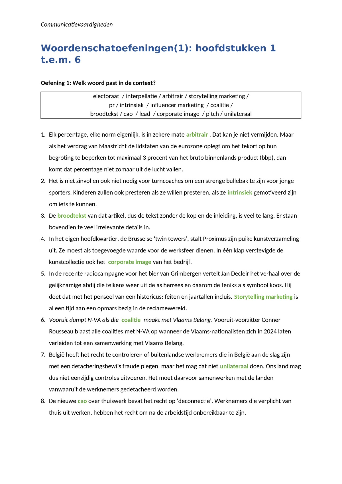 Woordenschat(1); Hfst 1 Tem 6 - Woordenschatoefeningen(1): Hoofdstukken ...