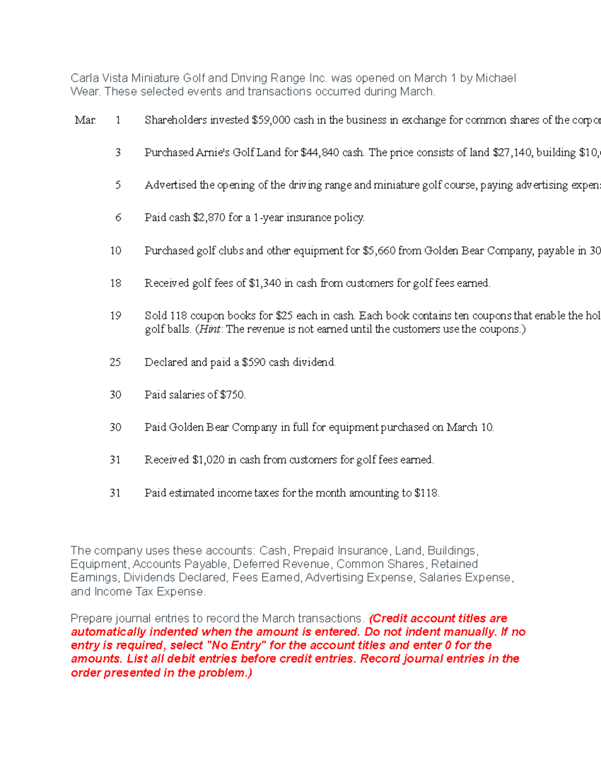 Online Assignments C3 Carla Vista Miniature Golf and Driving Range