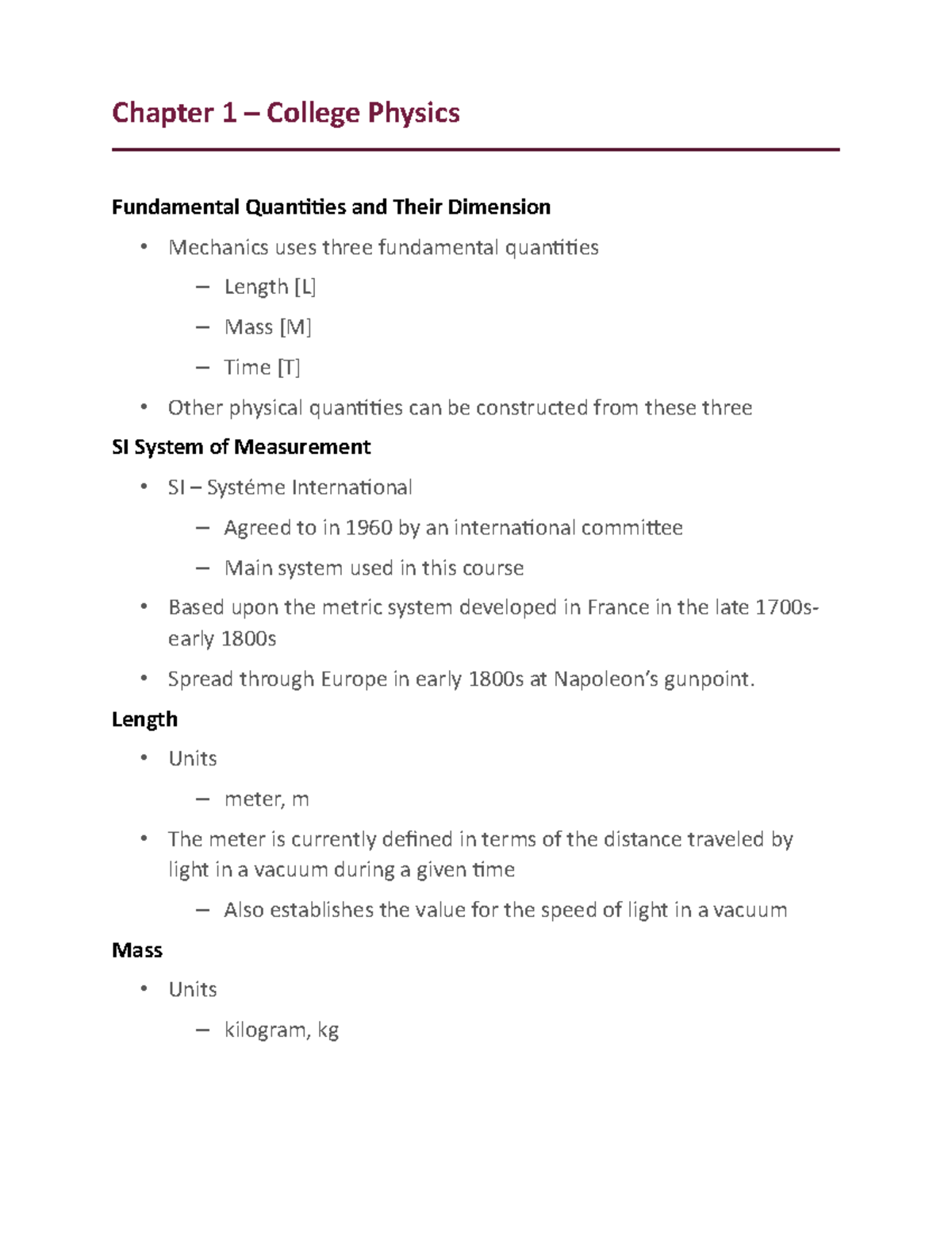 Chapter 1 – College Physics Notes - Chapter 1 – College Physics ...