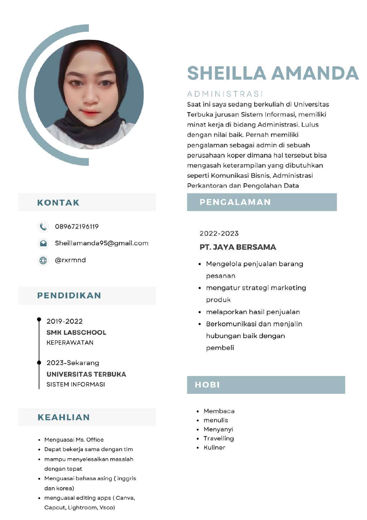 Cv sheilla - Next - Orientasi Studi Mahasiswa Baru - Studocu