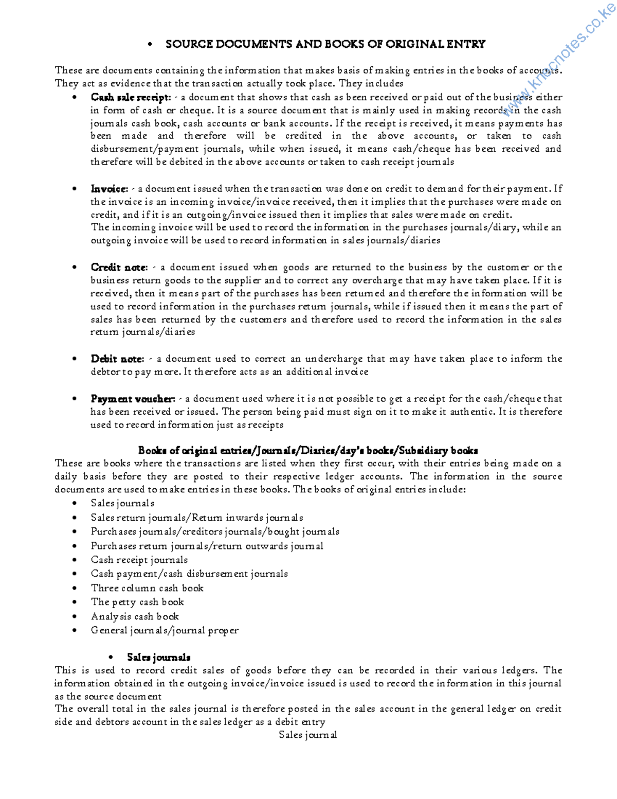 Business Studies F4 Notes SOURCE DOCUMENTS AND BOOKS OF ORIGINAL