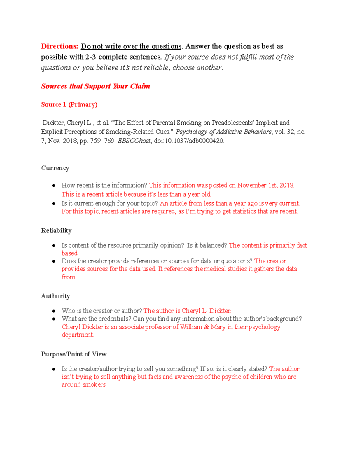 CRAP Test ENC 110120479 Directions Do not write over the questions