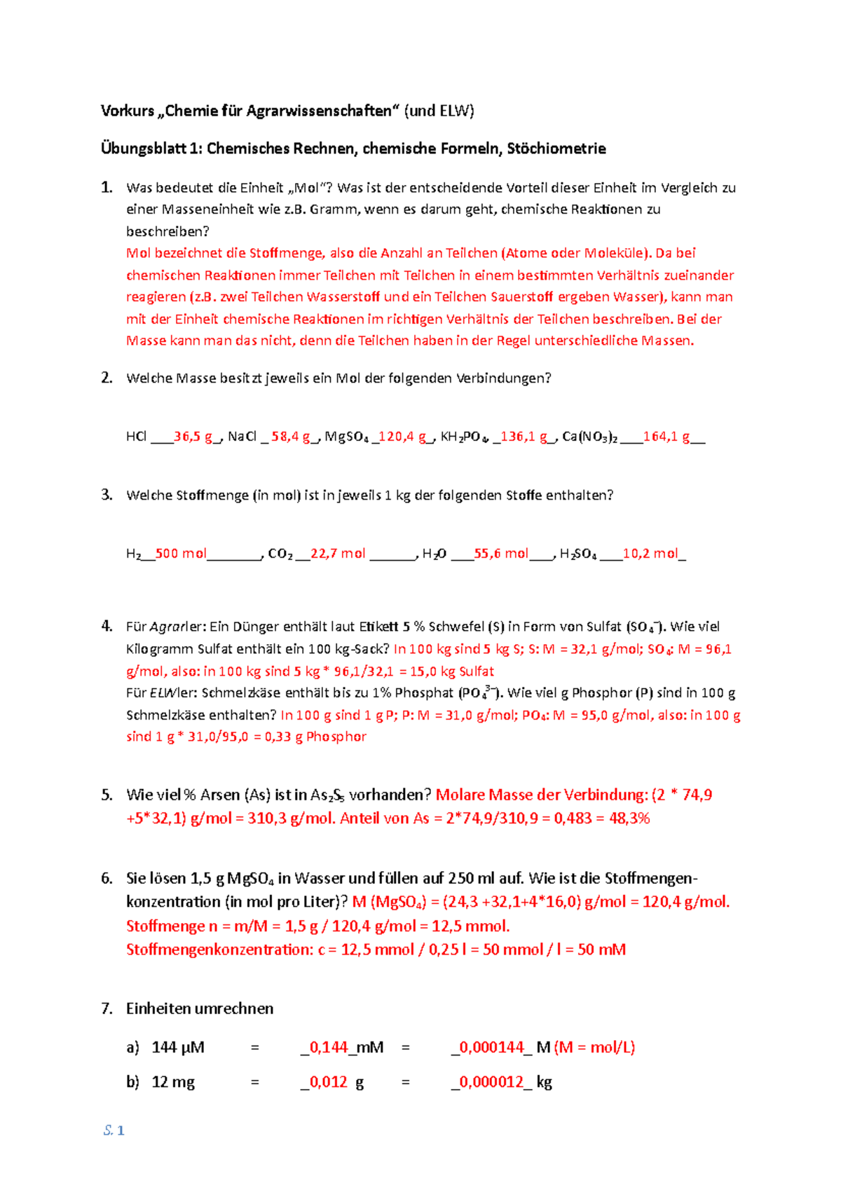 Kaufmännisches Rechnen übungen Mit Lösungen Vorkurs 2020 Aufgabenblatt 1 Chemisches Rechnen Loesungen - Vorkurs