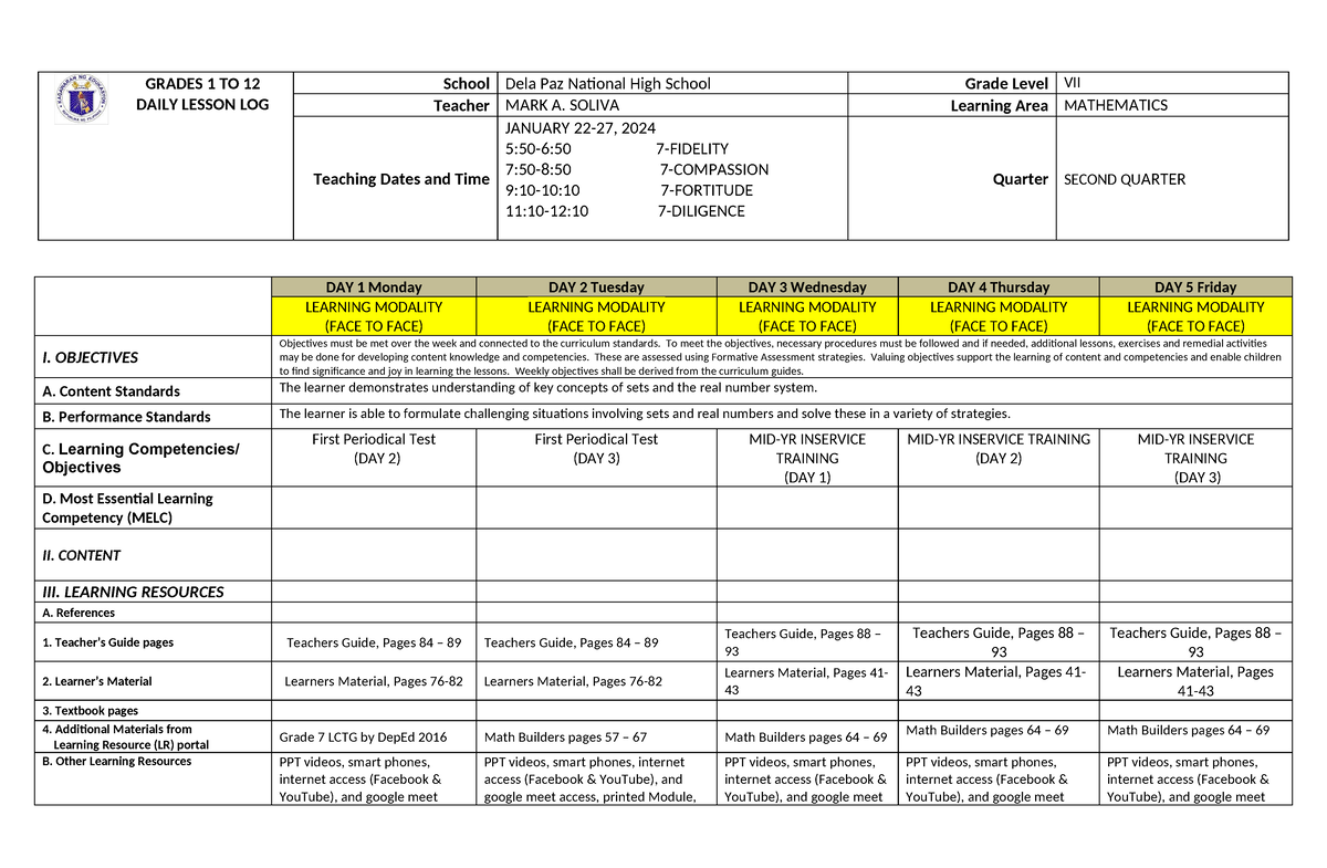 Q2 Dll Week 9 Jan 22 26 - Lesson Plan - Grades 1 To 12 Daily Lesson Log 