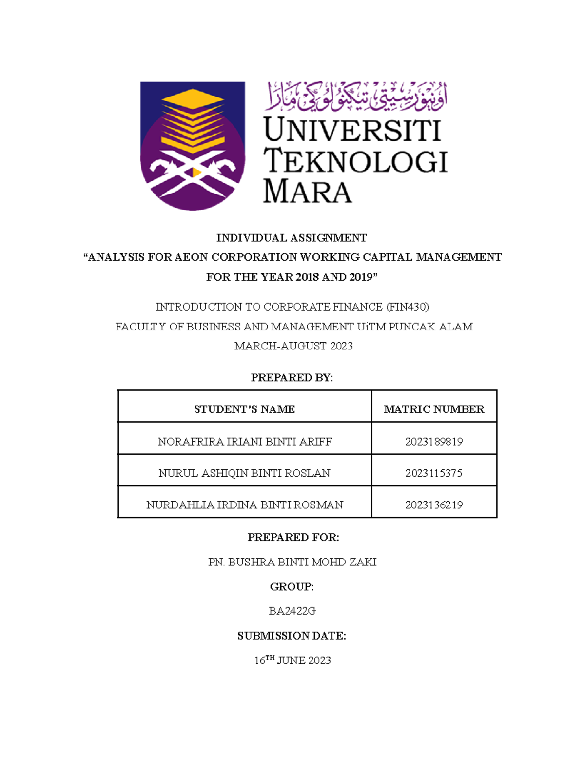 individual assignment fin430