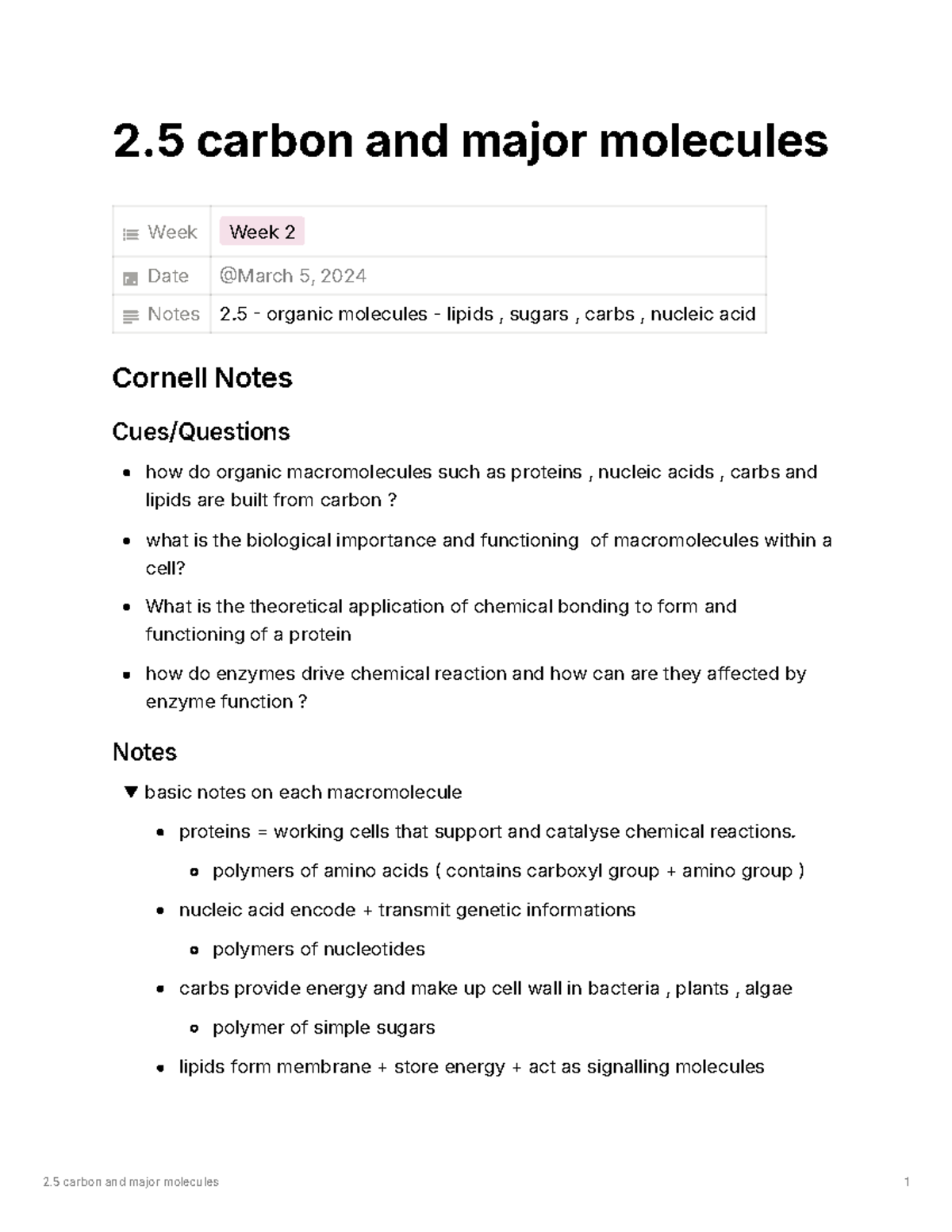 Carbon and major molecules - 2 carbon and major molecules Week Week 2 ...