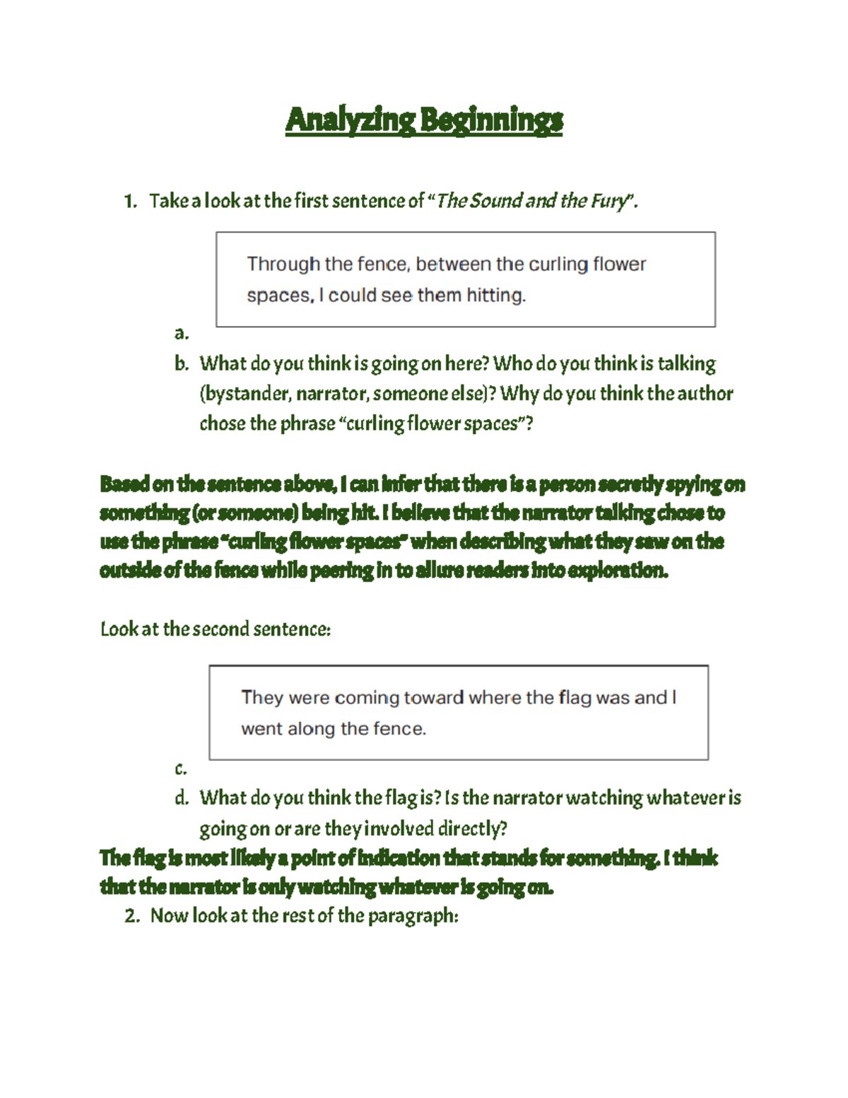 Copy of Analyzing Beginnings - Analyzing Beginnings Take a look at the ...