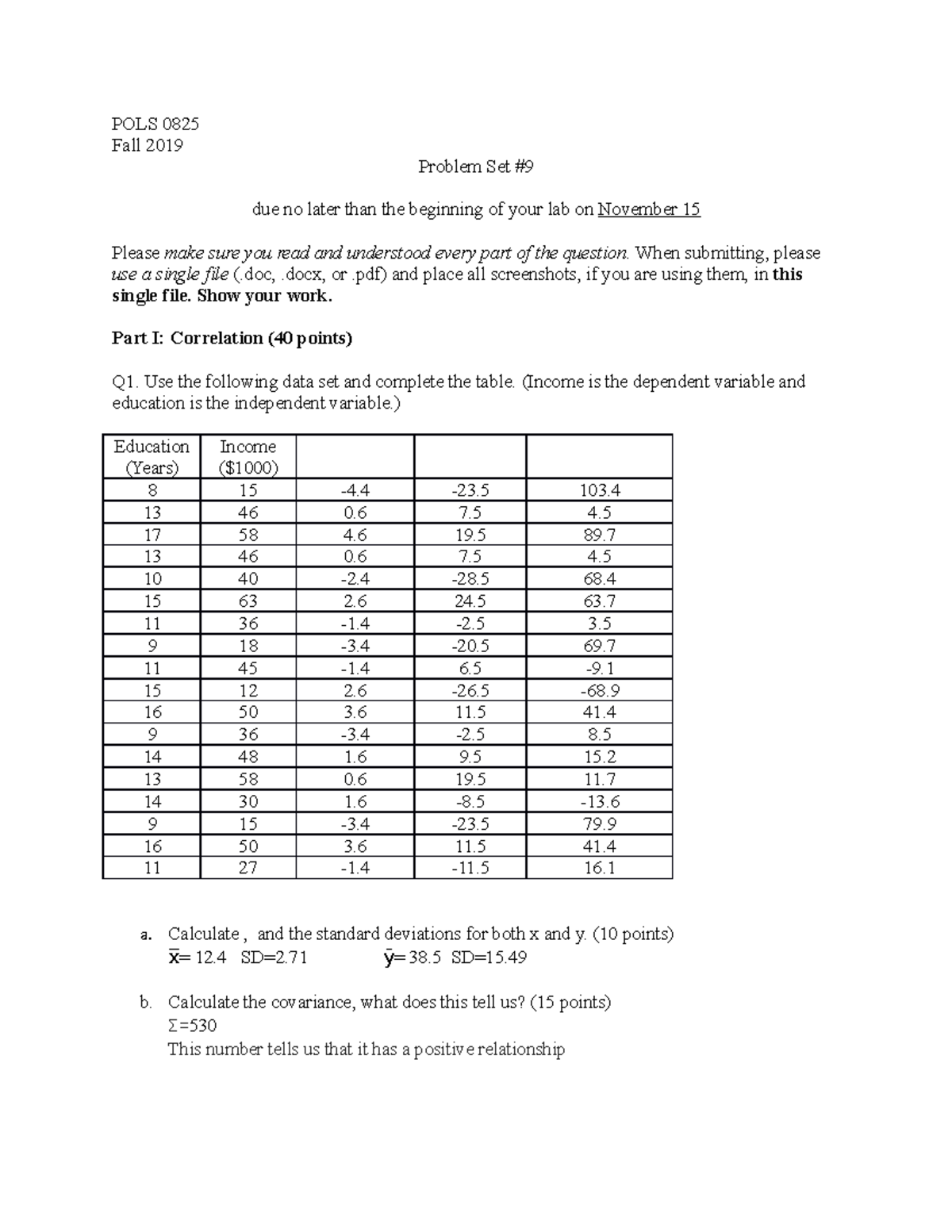 Problem Set 9 - POLS 0825 Fall 2019 Problem Set Due No Later Than The ...