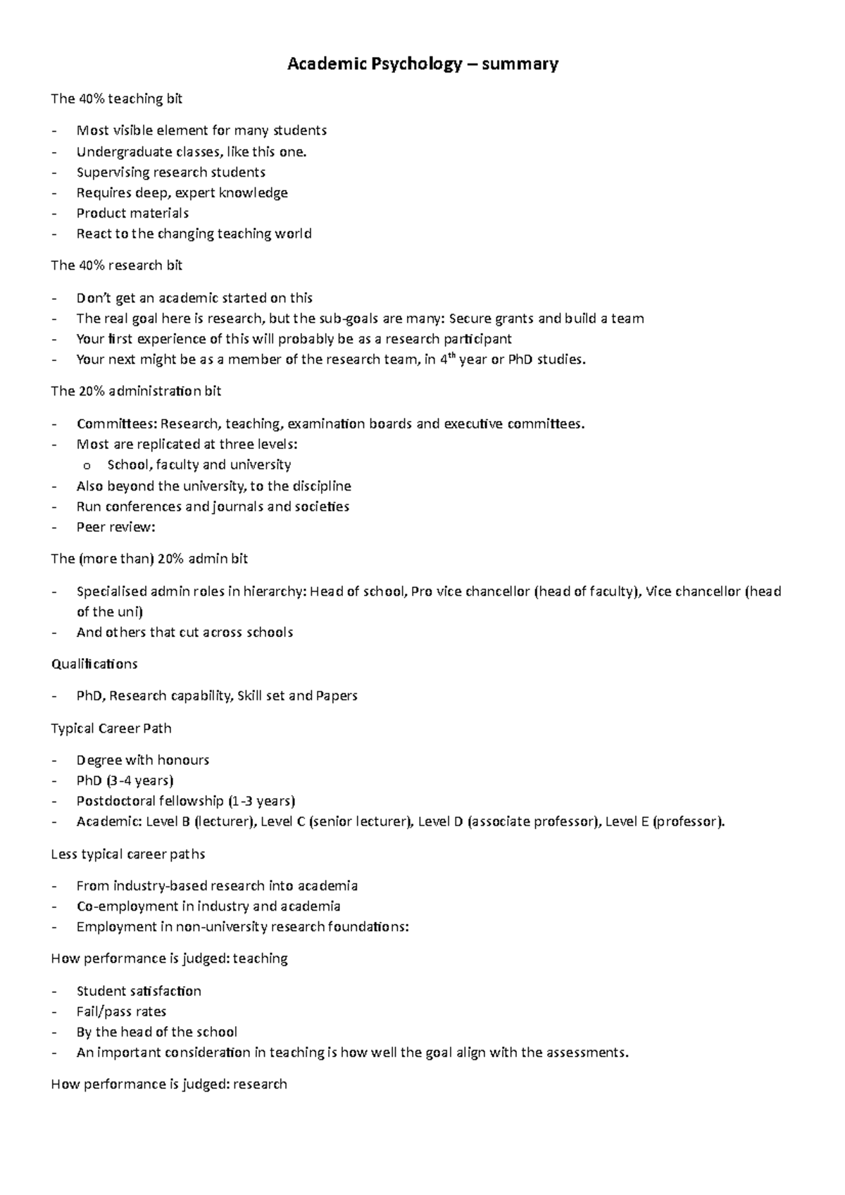 Academic Psycholog - summary - Academic Psychology – summary The 40% ...