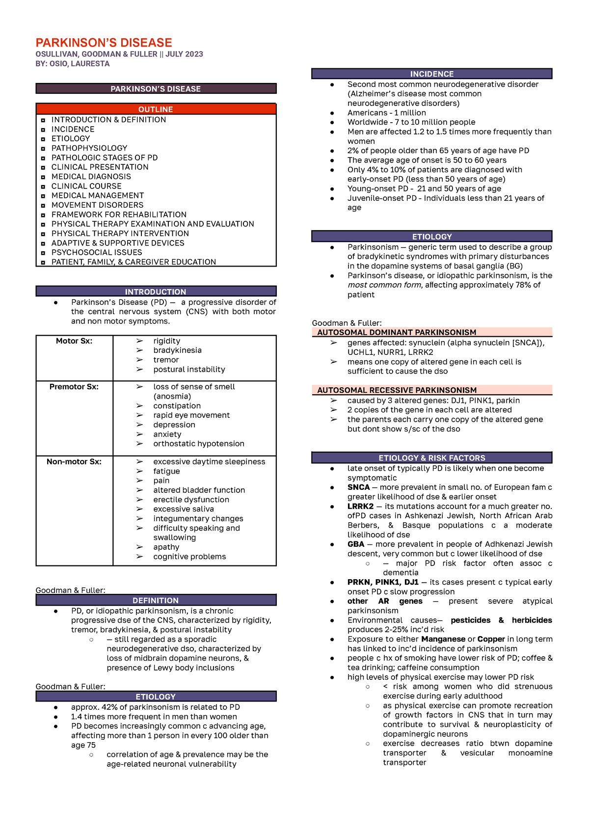 PD - asdfghjkl - PARKINSON’S DISEASE OSULLIVAN, GOODMAN & FULLER ...